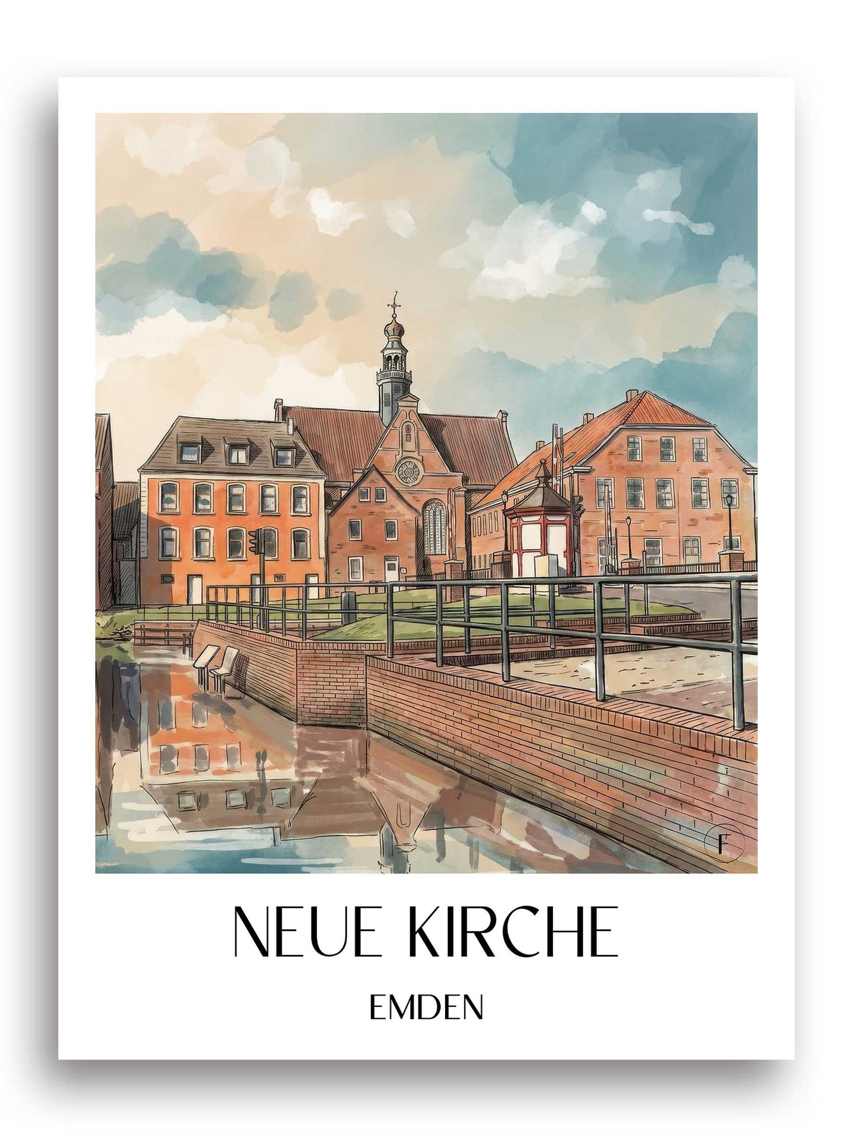 neue-kirche-emden-deutschland-poster-aquarell