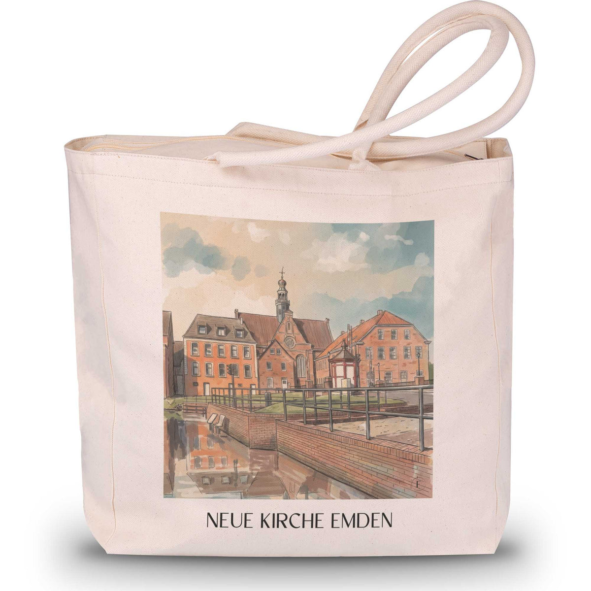 neue-kirche-emden-deutschland-einkaufstasche-aquarell