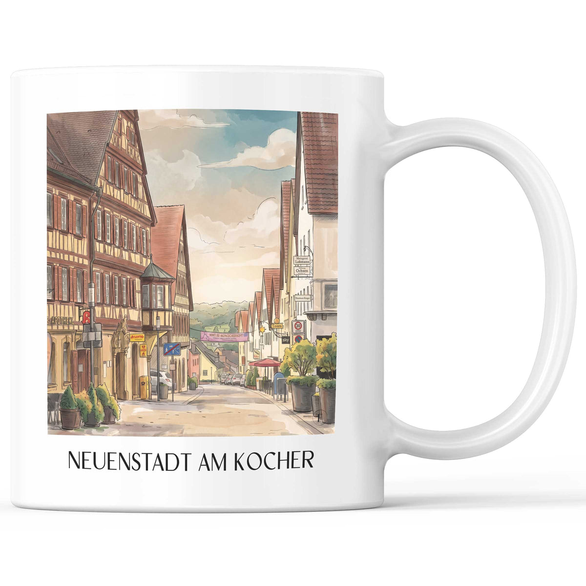 neuenstadt-am-kocher-hohenlohe-deutschland-kaffeebecher-aquarell