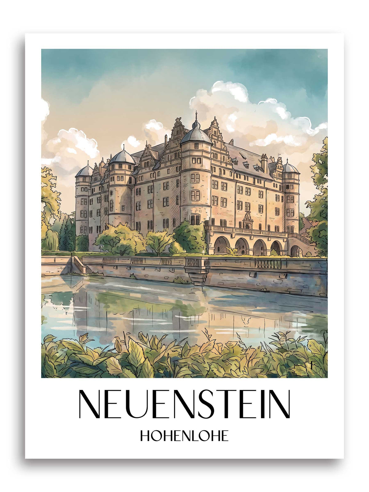 neuenstein-hohenlohe-deutschland-poster-aquarell