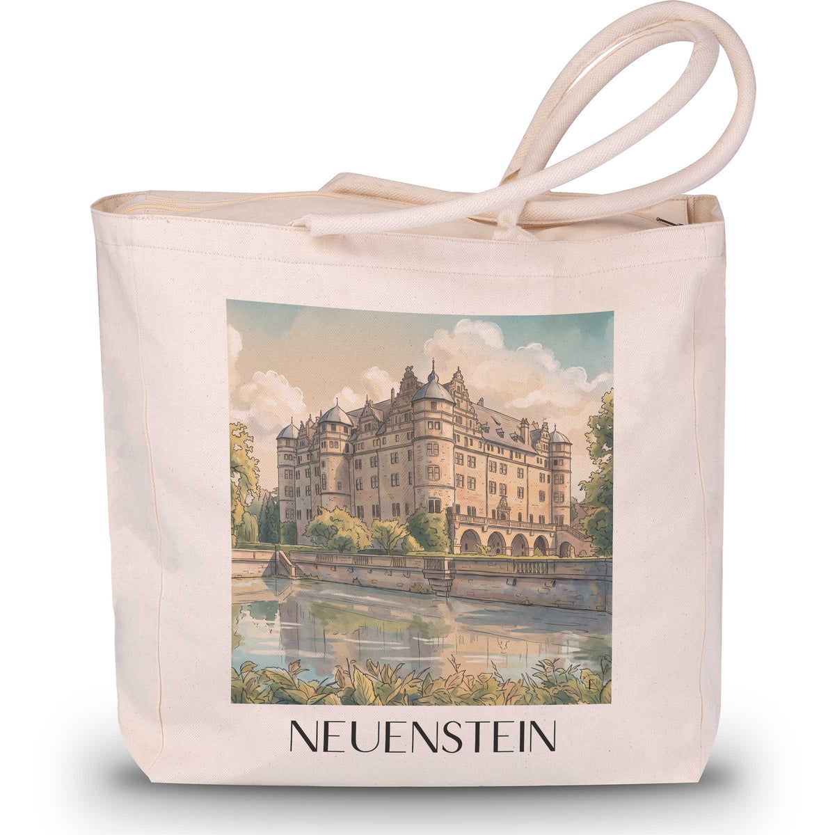 neuenstein-hohenlohe-deutschland-einkaufstasche-aquarell
