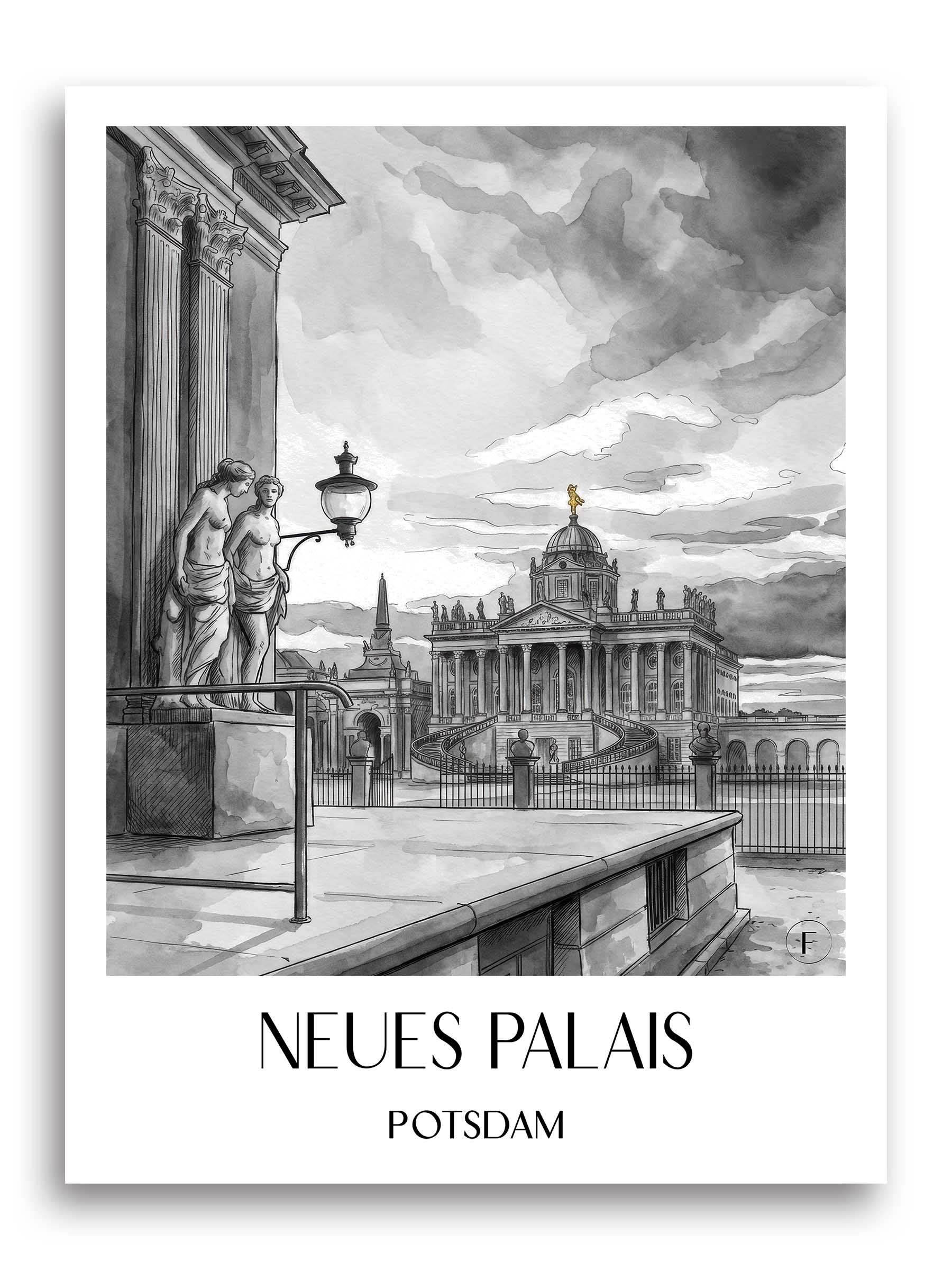 neues-palais-potsdam-deutschland-poster-aquarell-schwarz-weiss