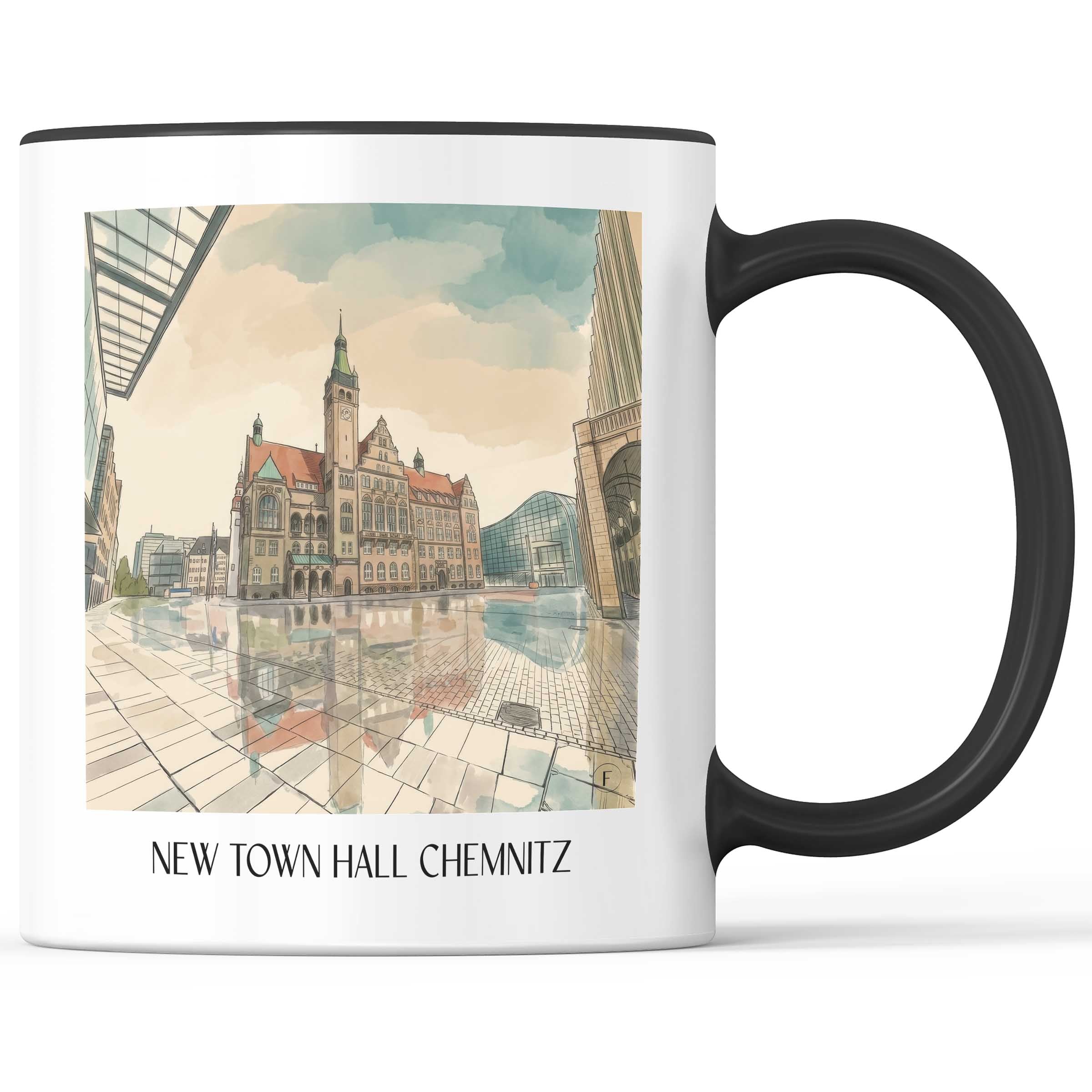 Neues Rathaus Kaffeebecher - Chemnitz - Deutschland Becher - Kaffeetasse im Aquarell Stil - favplace