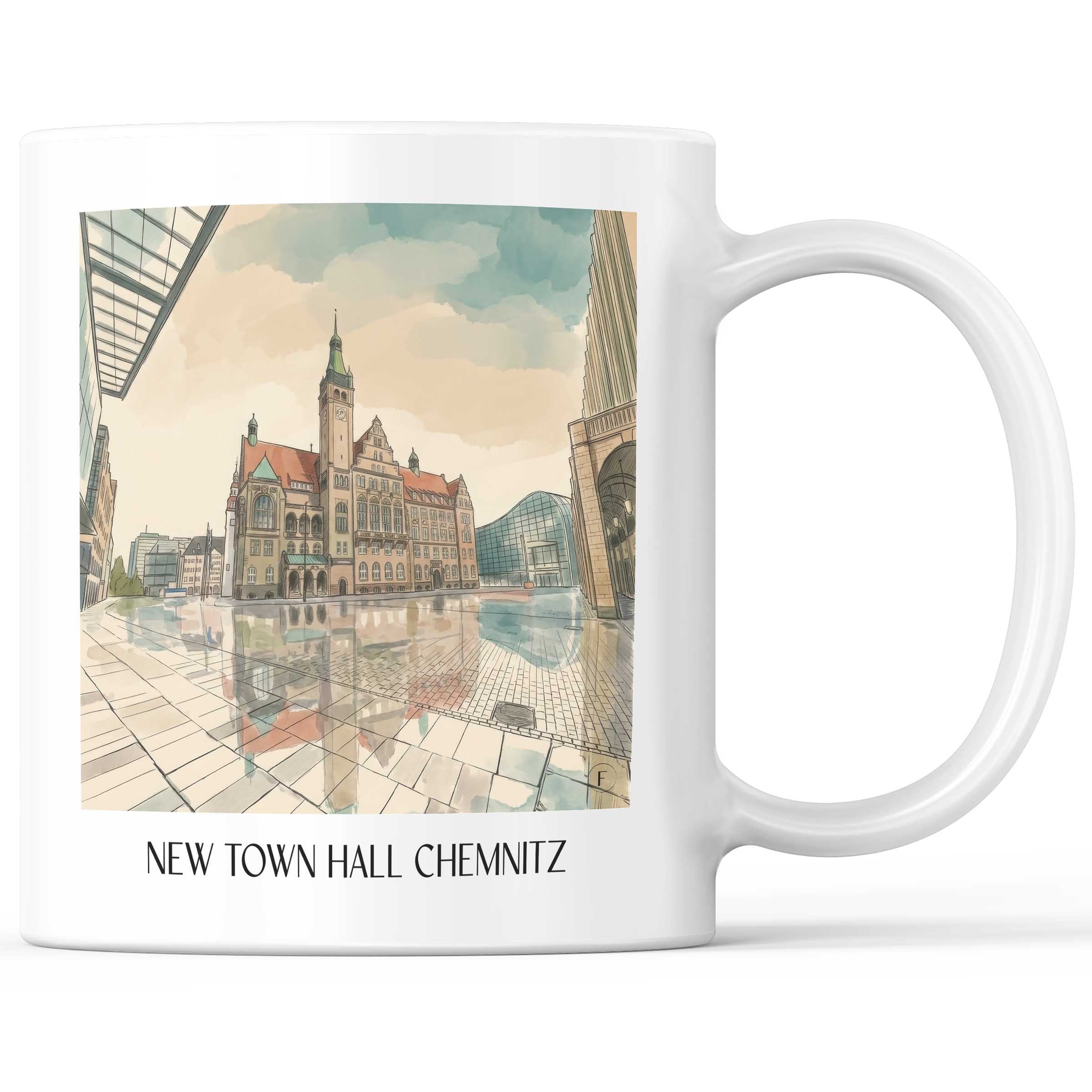Neues Rathaus Kaffeebecher - Chemnitz - Deutschland Becher - Kaffeetasse im Aquarell Stil - favplace