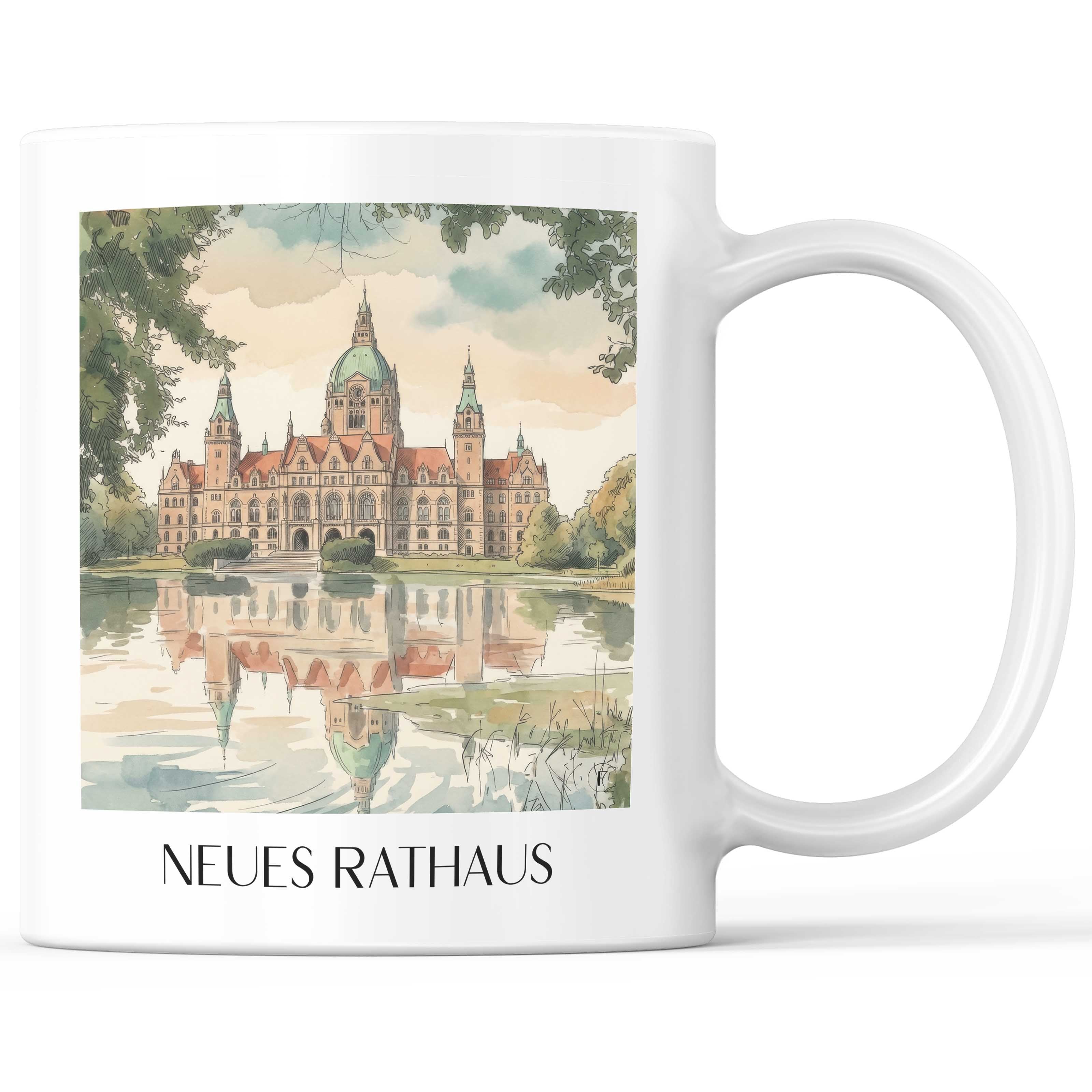 Neues Rathaus Kaffeebecher - Hannover - Deutschland Becher - Kaffeetasse im Aquarell Stil - favplace