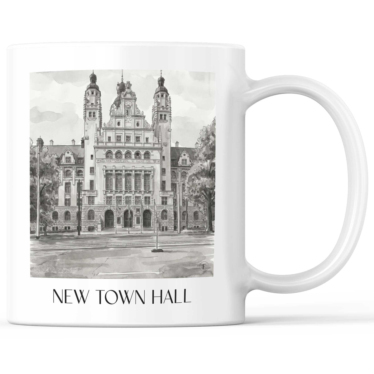 Neues Rathaus Kaffeebecher - Leipzig - Deutschland Becher - Kaffeetasse im Aquarell Schwarz-Weiß Stil - favplace