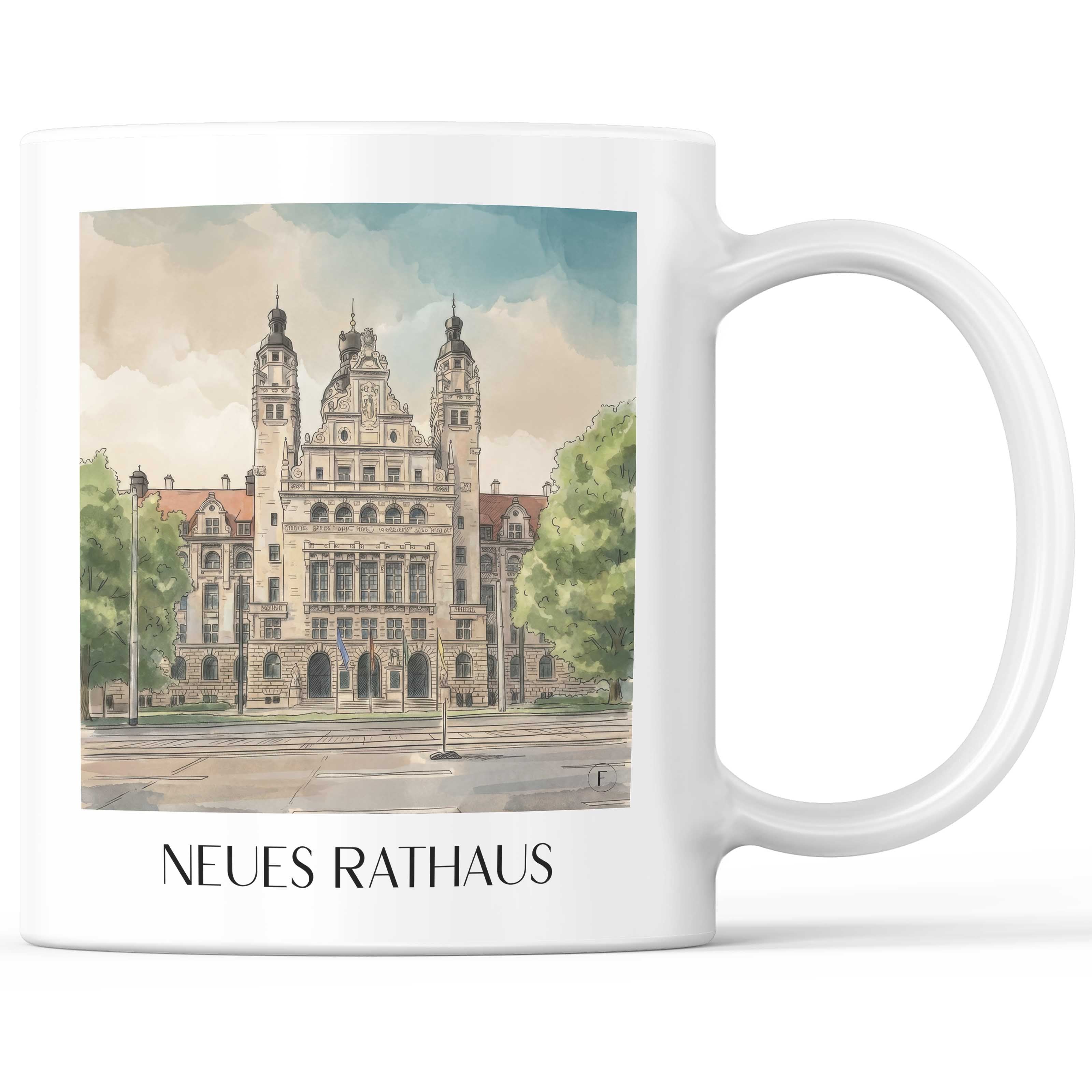 Neues Rathaus Kaffeebecher - Leipzig - Deutschland Becher - Kaffeetasse im Aquarell Stil - favplace