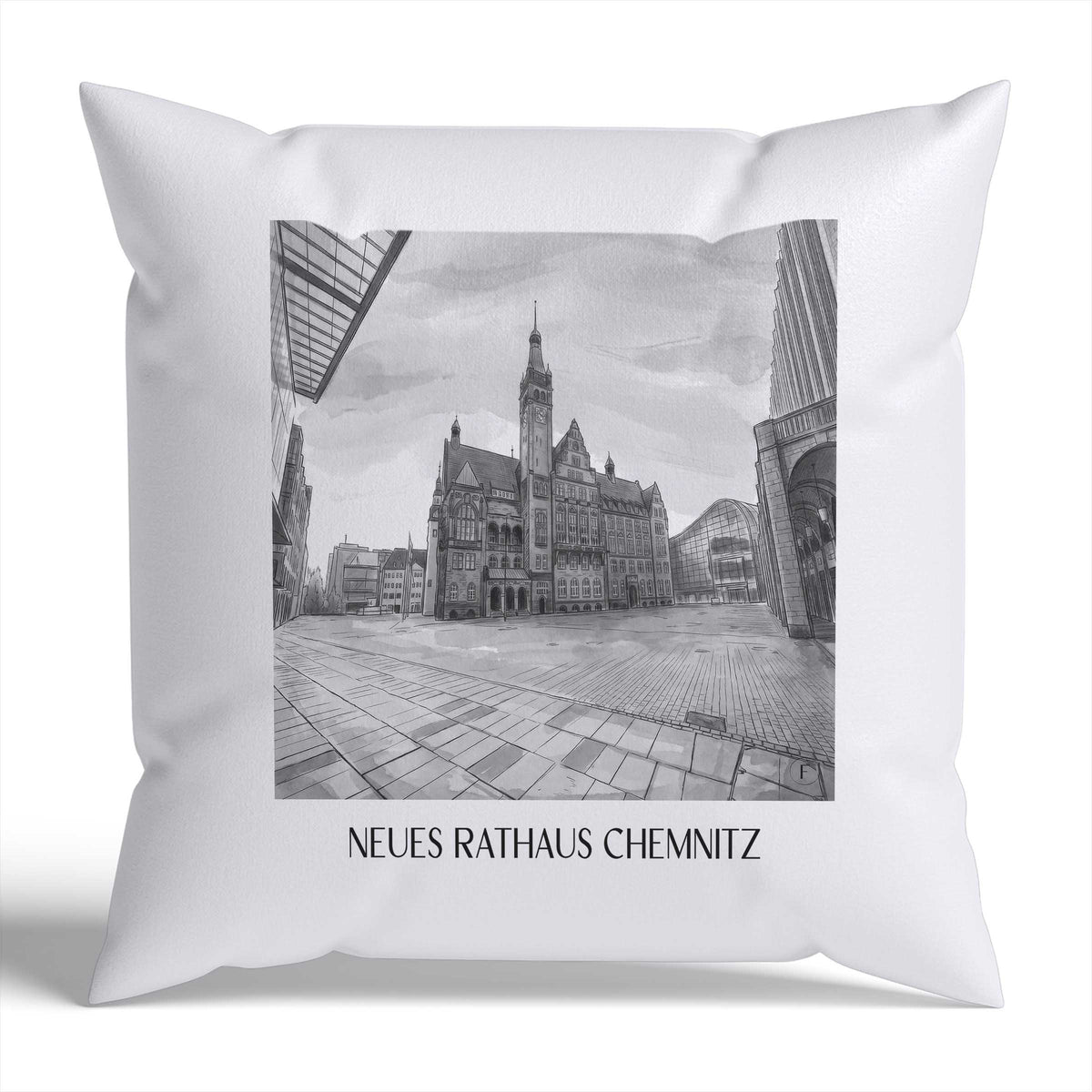 neues-rathaus-chemnitz-deutschland-kissenbezug-aquarell-schwarz-weiss