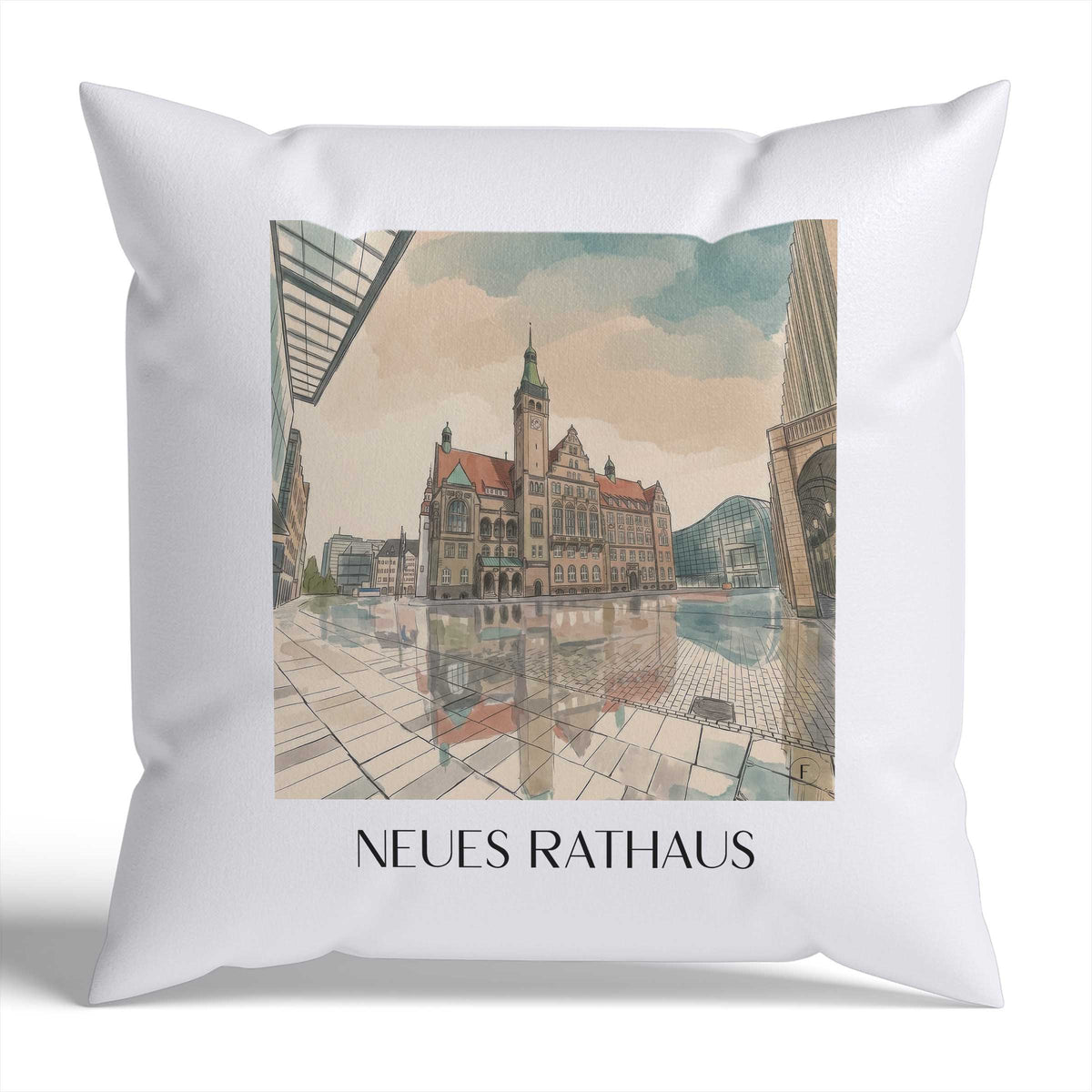 neues-rathaus-chemnitz-deutschland-kissenbezug-aquarell