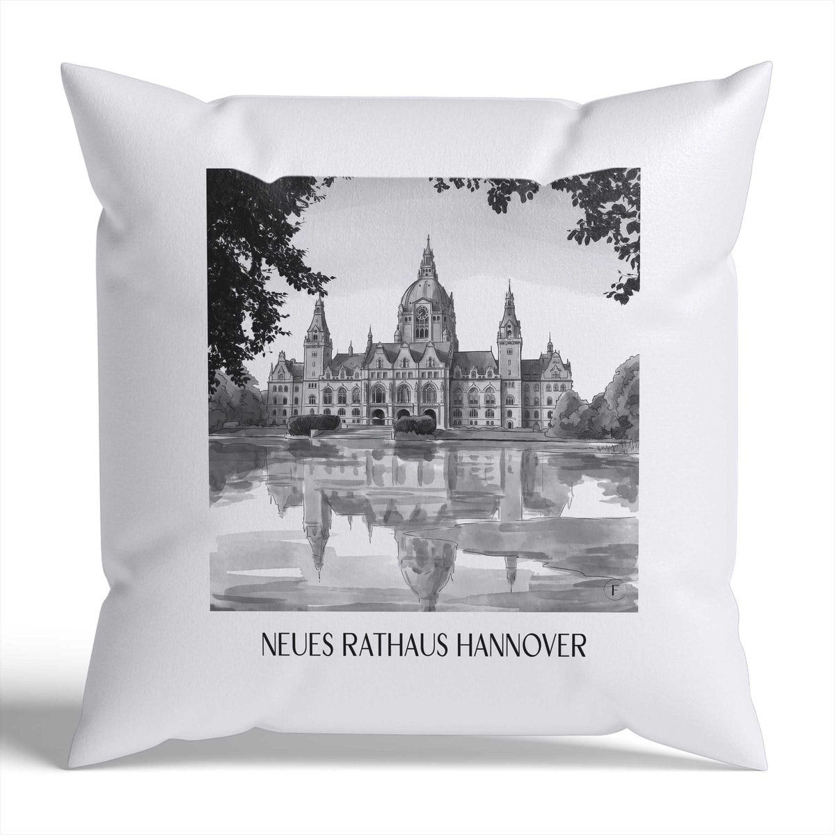 neues-rathaus-hannover-deutschland-kissenbezug-aquarell-schwarz-weiss