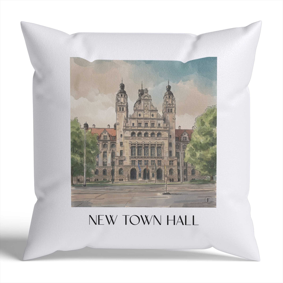 Neues Rathaus Kissenhülle - Zierkissen Bezug - Leipzig - Deutschland Kissen bzw. Kissenbezug im Aquarell Stil - favplace