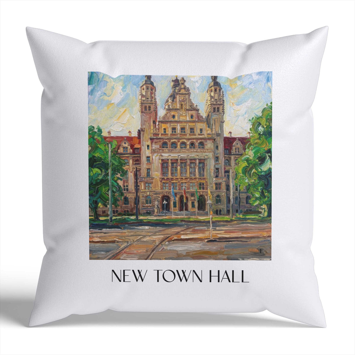 Neues Rathaus Kissenhülle - Zierkissen Bezug - Leipzig - Deutschland Kissen bzw. Kissenbezug im Ölgemälde Stil - favplace
