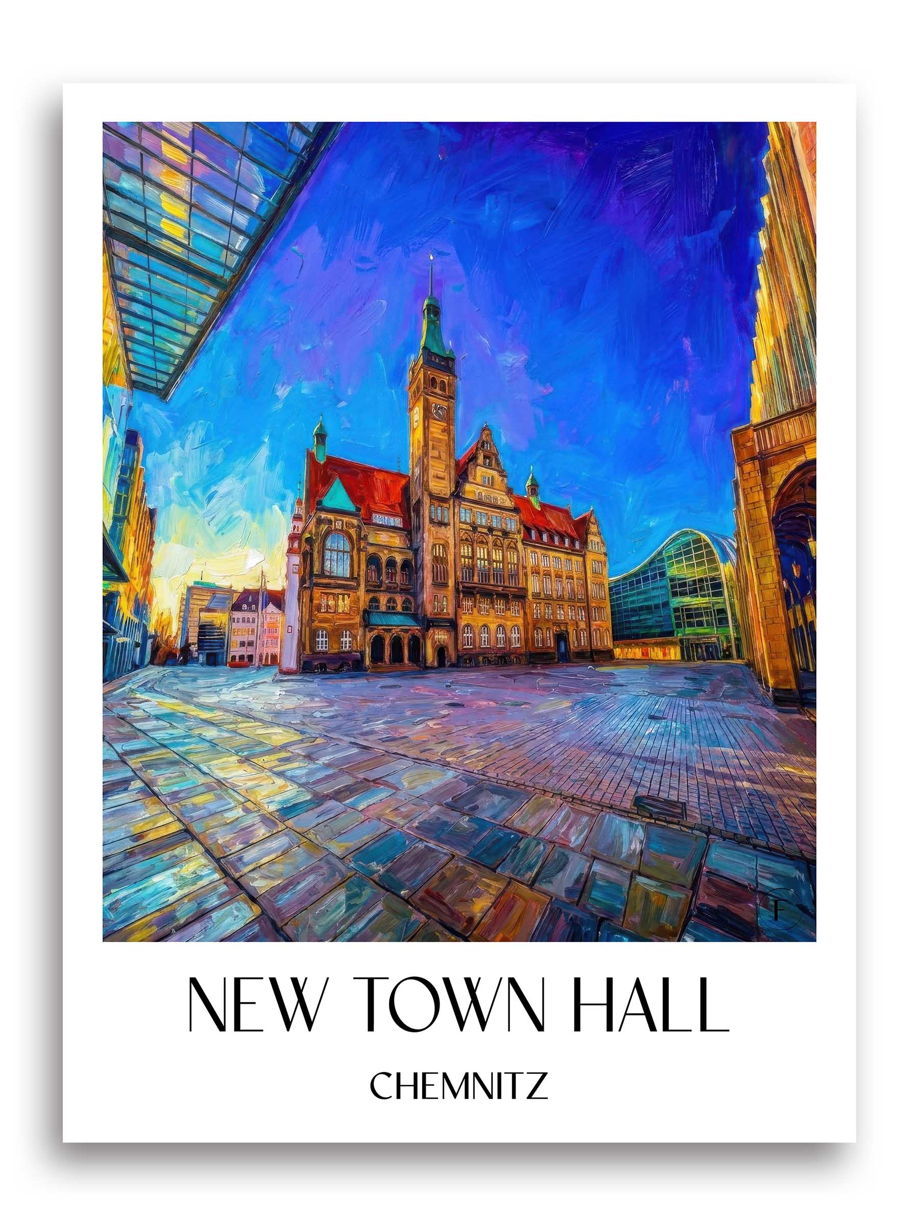 Neues Rathaus Poster - Chemnitz - Deutschland Kunstdruck - Ölgemälde von A4 bis A1 - favplace