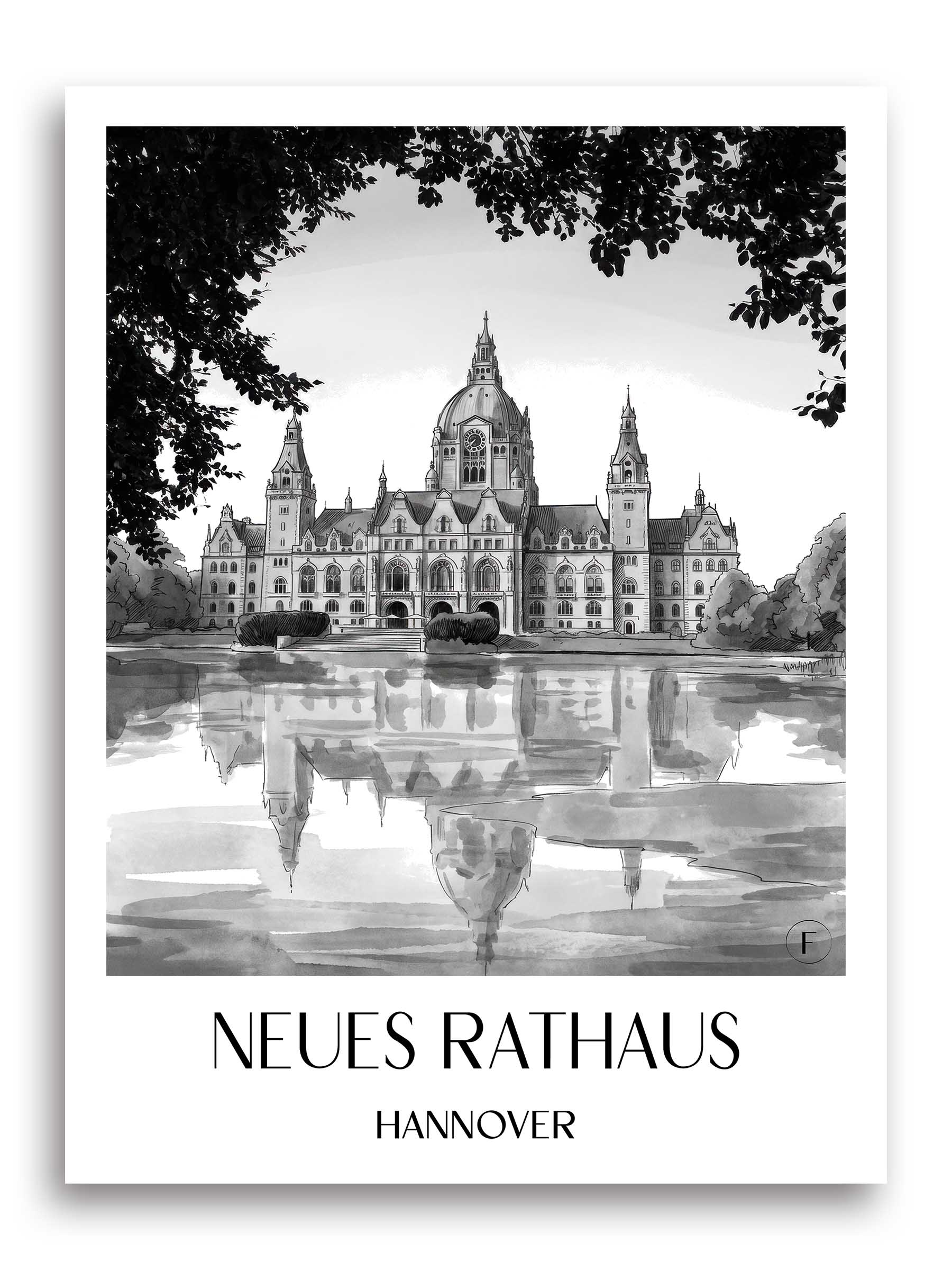 neues-rathaus-hannover-deutschland-poster-aquarell-schwarz-weiss