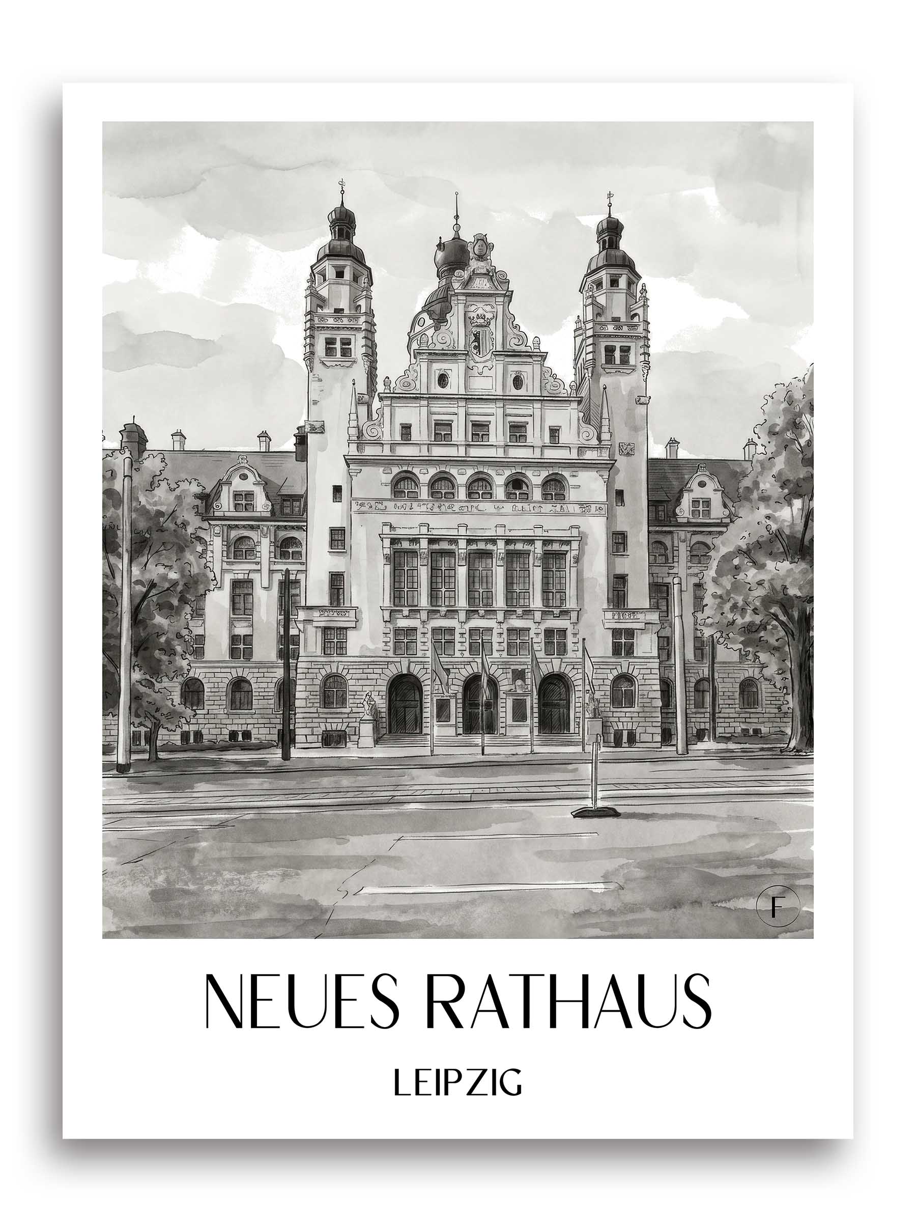 neues-rathaus-leipzig-deutschland-poster-aquarell-schwarz-weiss