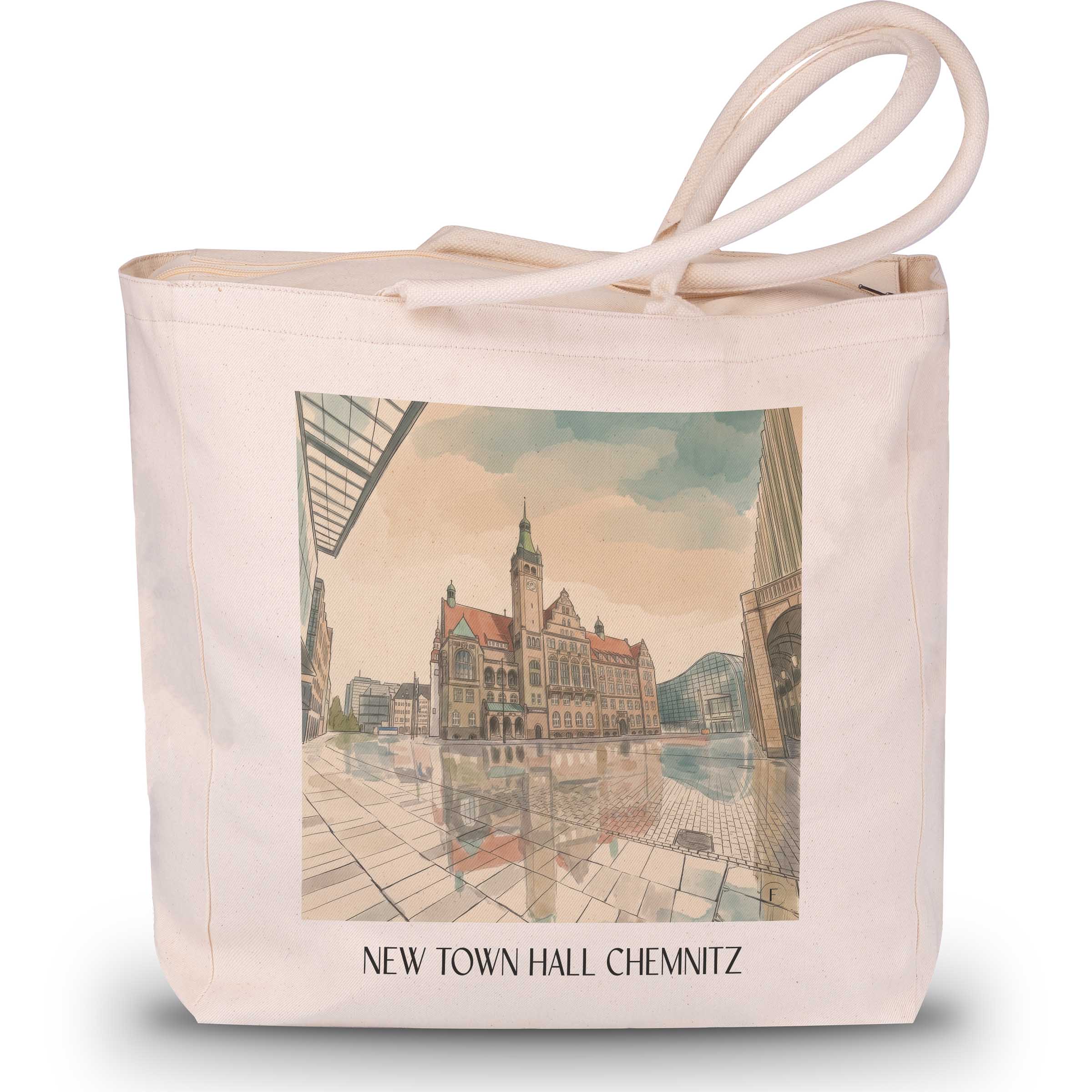 Neues Rathaus Shopping Tasche - Chemnitz - Deutschland Tote Bag - Einkaufstasche im Aquarell Stil - favplace