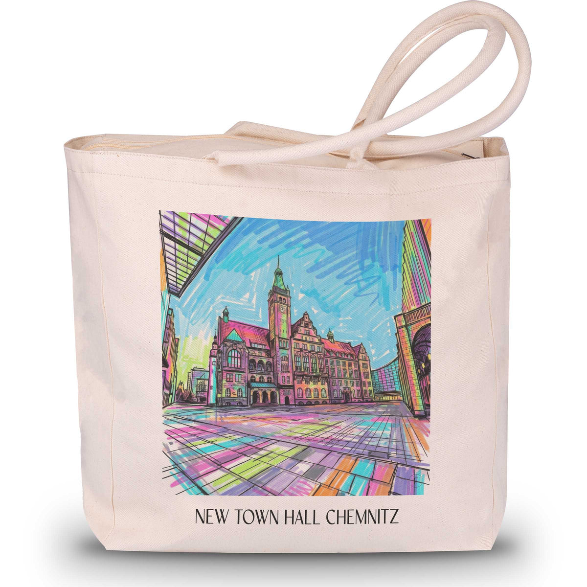 Neues Rathaus Shopping Tasche - Chemnitz - Deutschland Tote Bag - Einkaufstasche im Tag Graffiti Stil - favplace