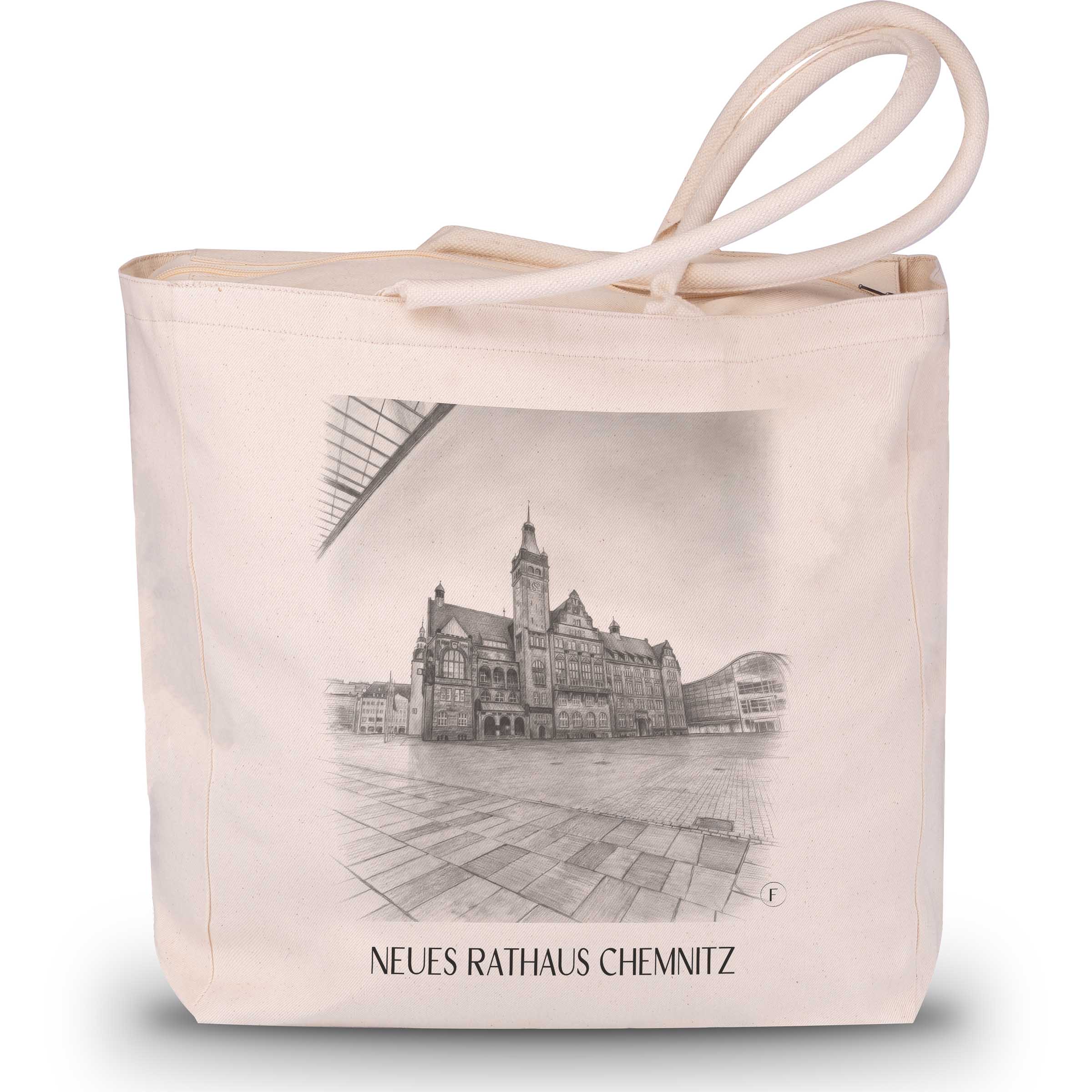 neues-rathaus-chemnitz-deutschland-einkaufstasche-bleistift-zeichnung-drawing