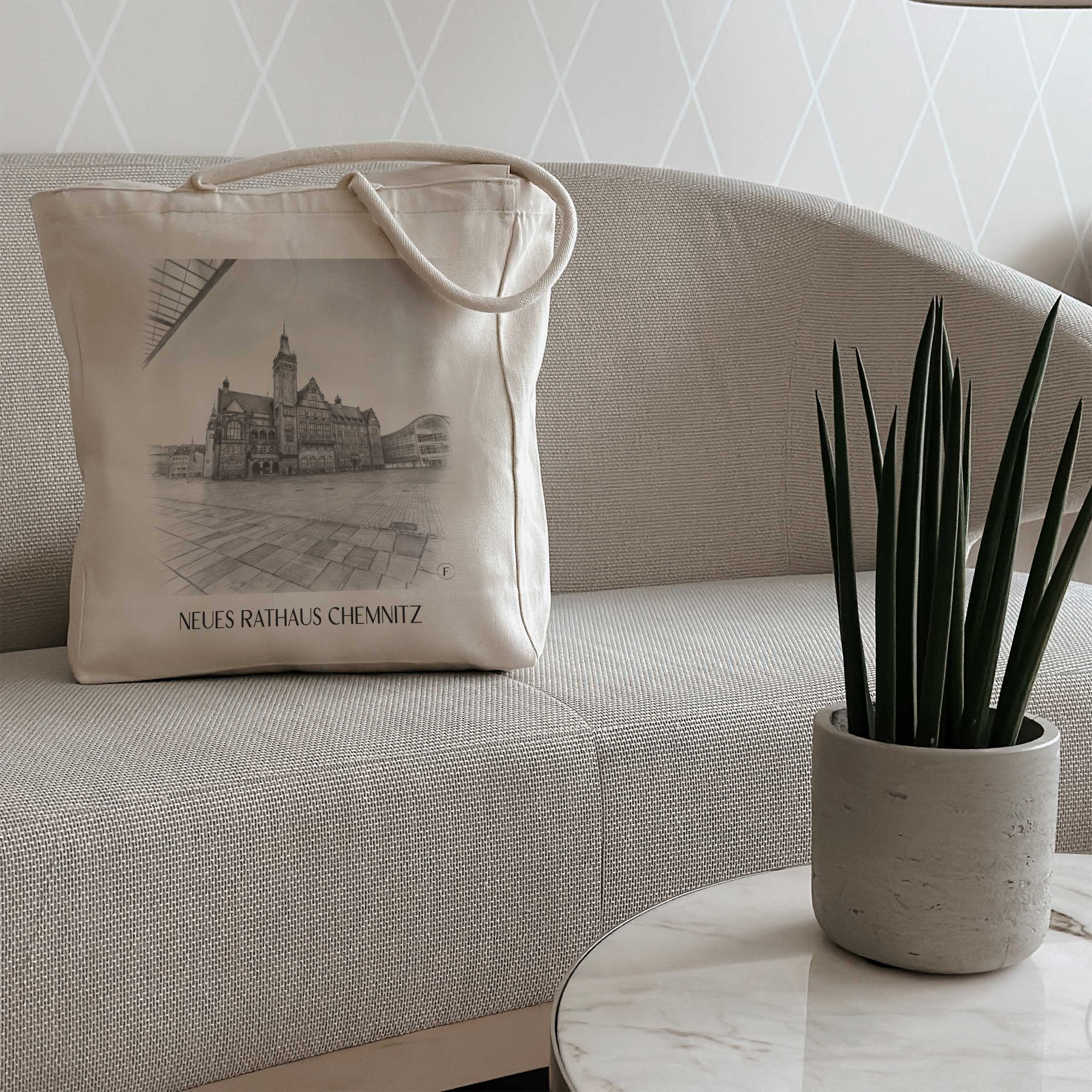 neues-rathaus-chemnitz-deutschland-einkaufstasche-bleistift-zeichnung-drawing