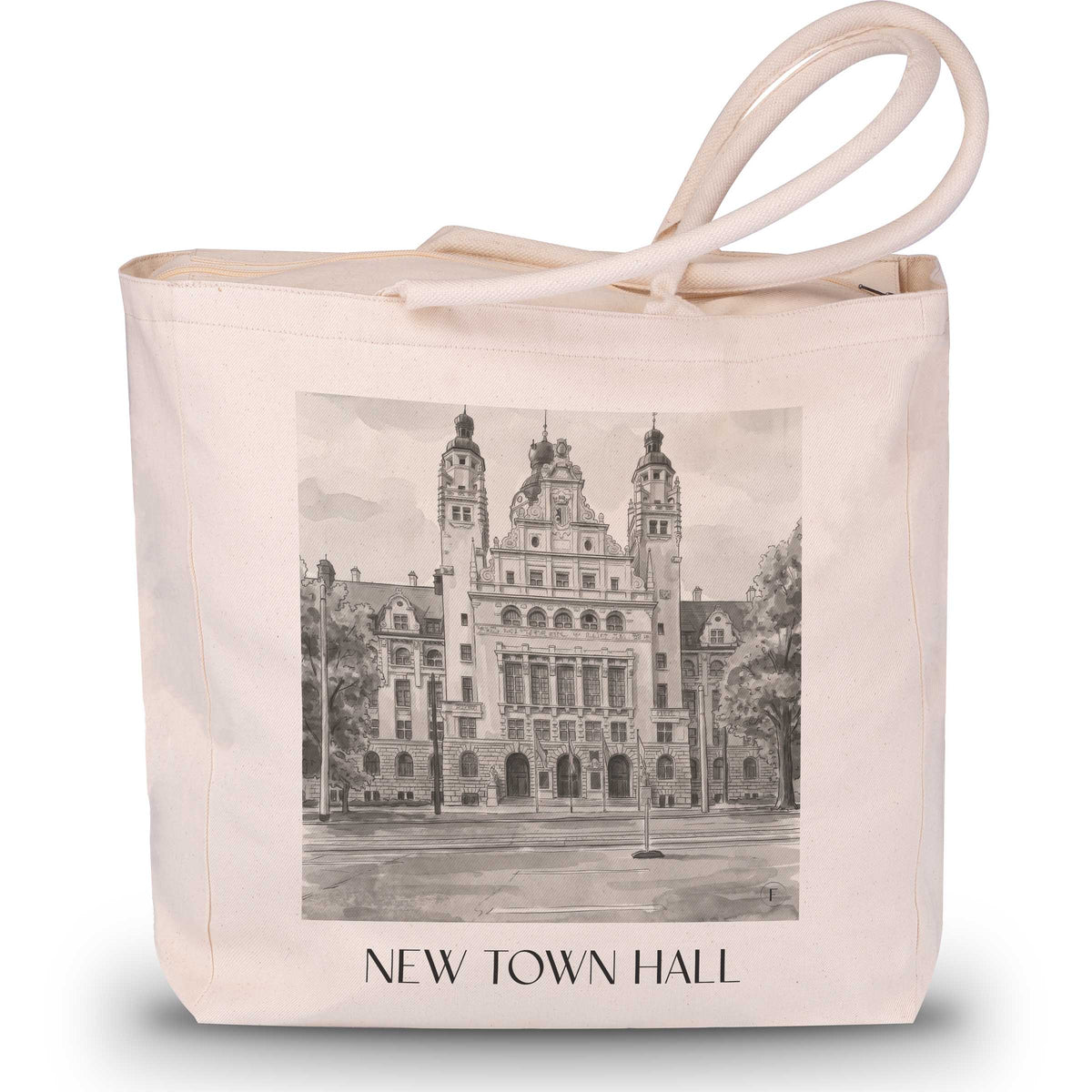 Neues Rathaus Shopping Tasche - Leipzig - Deutschland Tote Bag - Einkaufstasche im Aquarell Schwarz-Weiß Stil - favplace