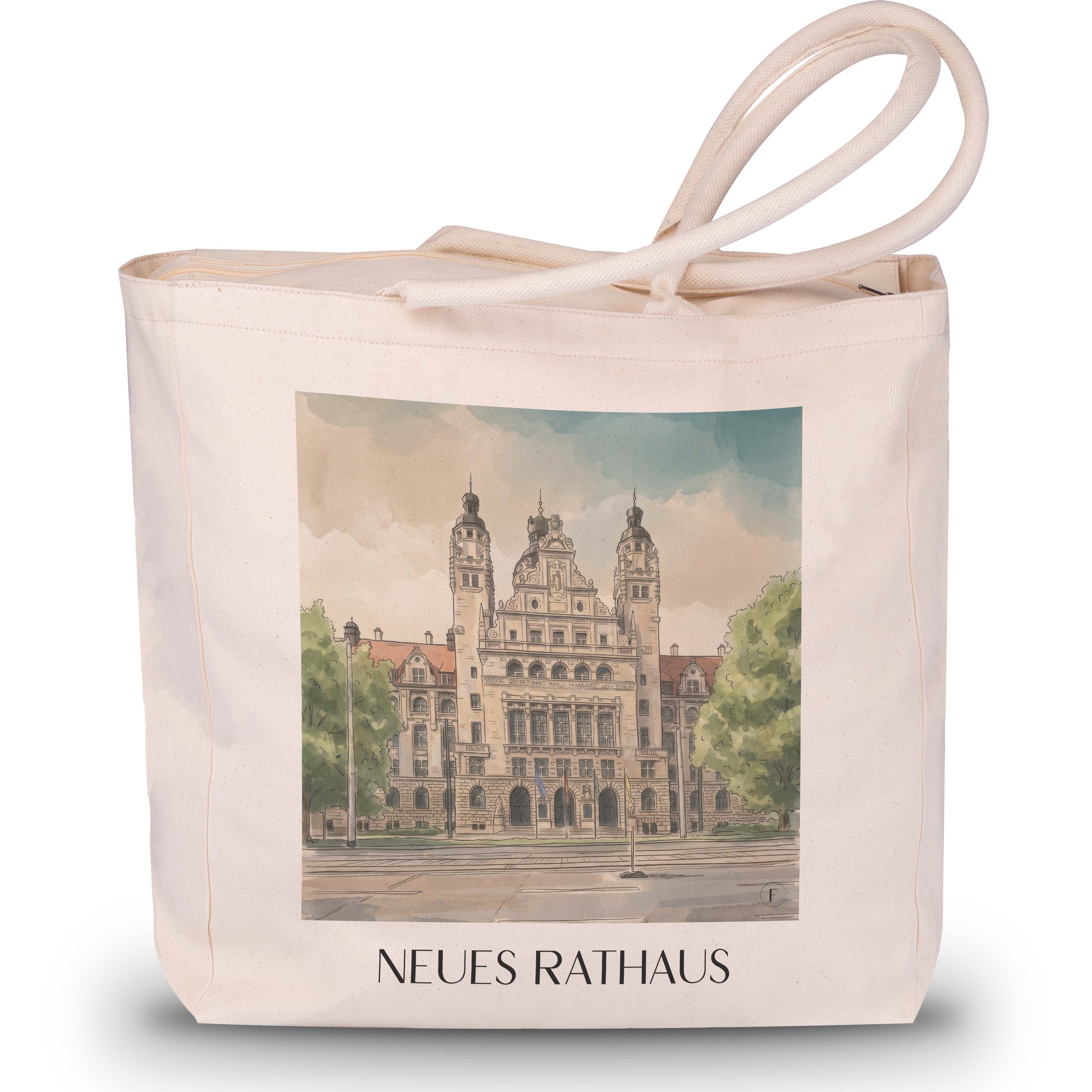 neues-rathaus-leipzig-deutschland-einkaufstasche-aquarell