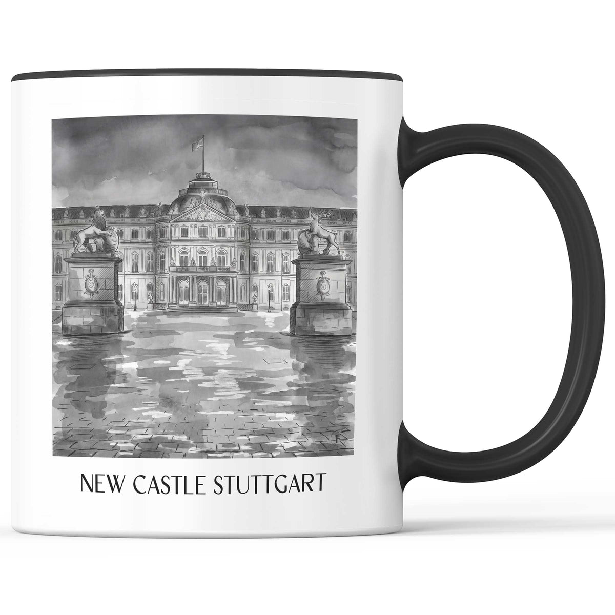 Neues Schloss Kaffeebecher - Stuttgart - Deutschland Becher - Kaffeetasse im Aquarell Schwarz-Weiß Stil - favplace