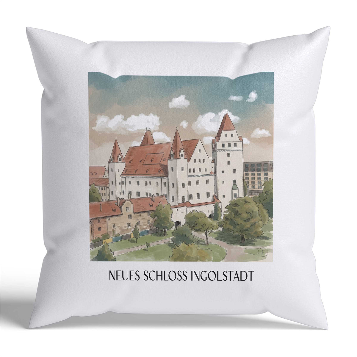 neues-schloss-ingolstadt-deutschland-kissenbezug-aquarell