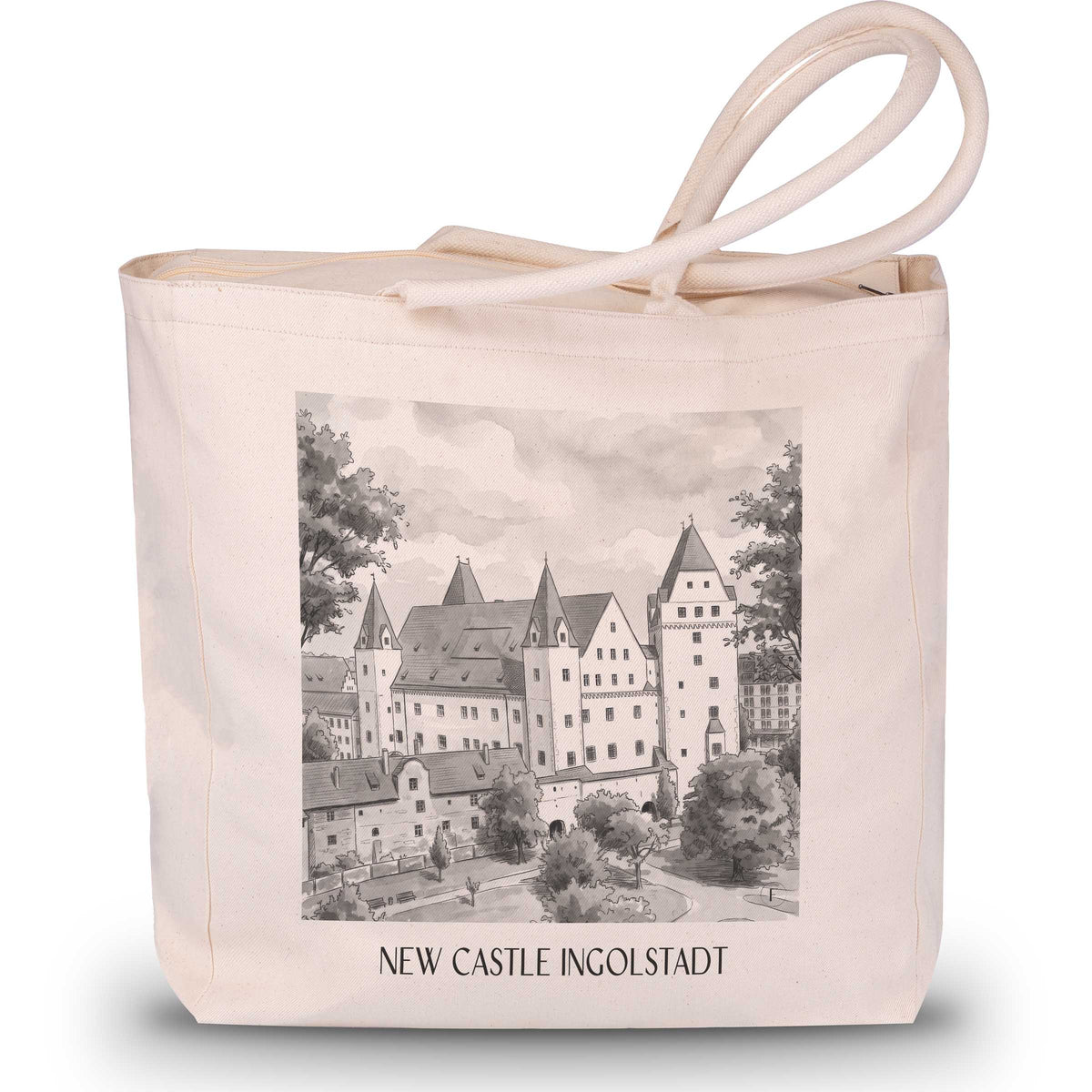 Neues Schloss Shopping Tasche - Ingolstadt - Deutschland Tote Bag - Einkaufstasche im Aquarell Schwarz-Weiß Stil - favplace