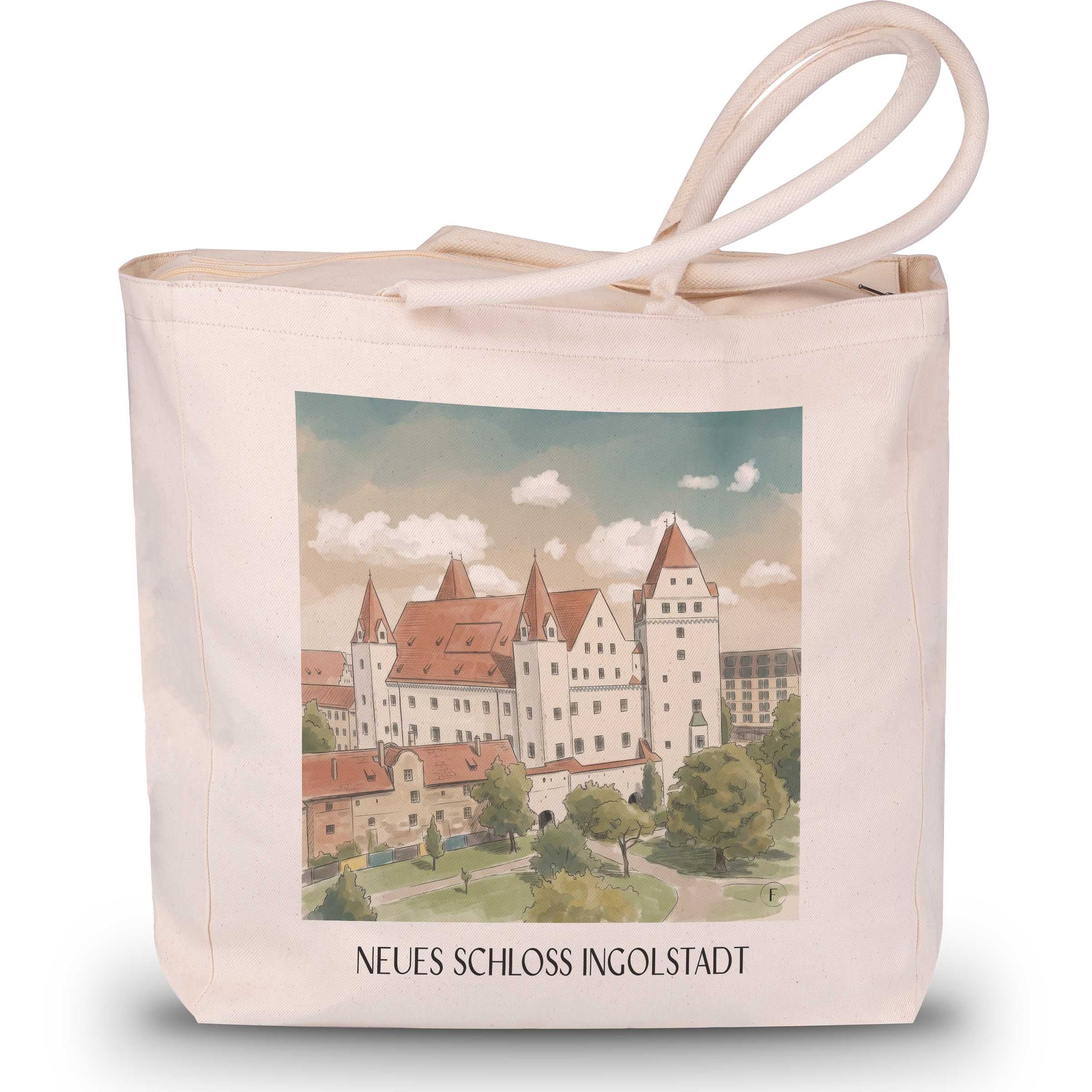 neues-schloss-ingolstadt-deutschland-einkaufstasche-aquarell
