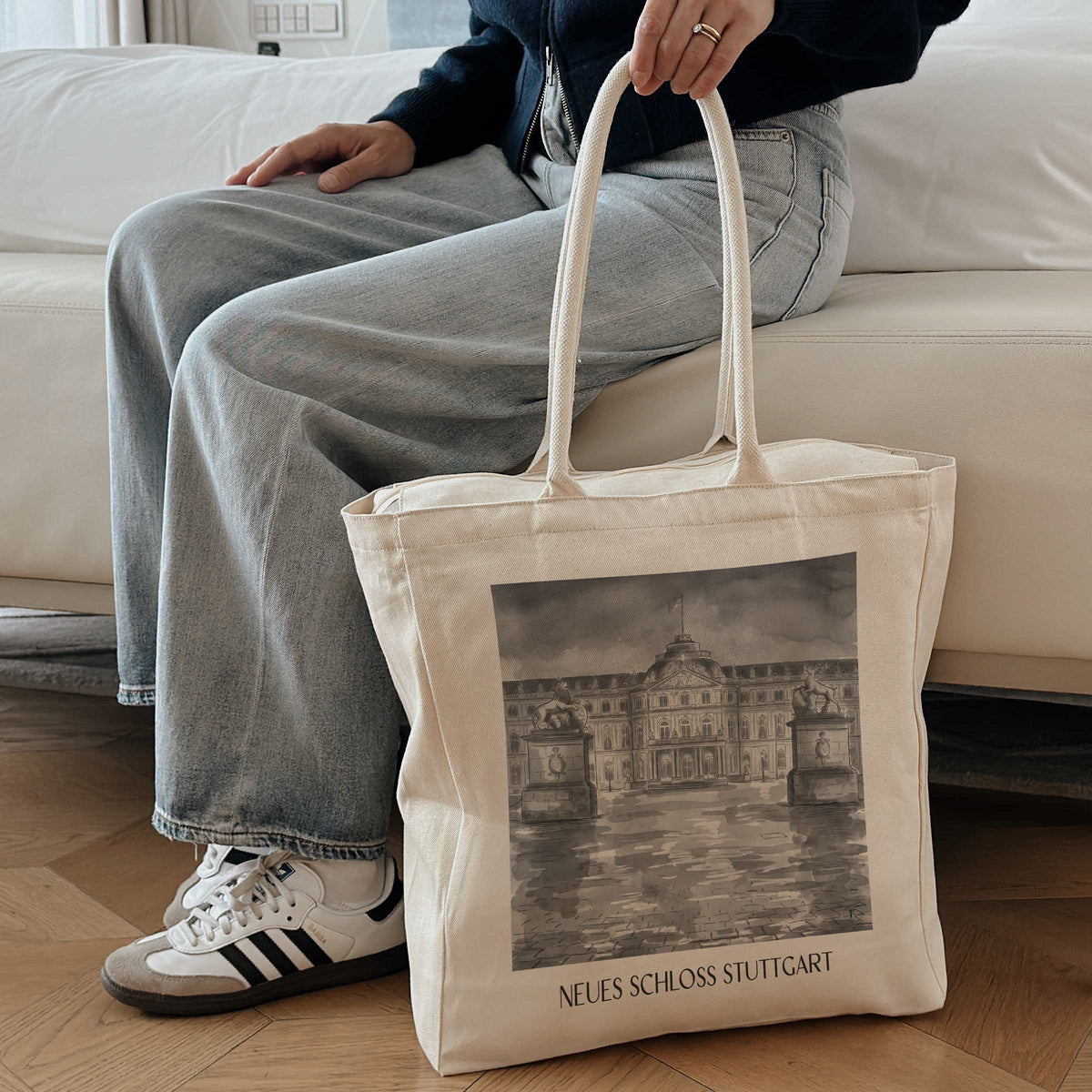 neues-schloss-stuttgart-deutschland-einkaufstasche-aquarell-schwarz-weiss