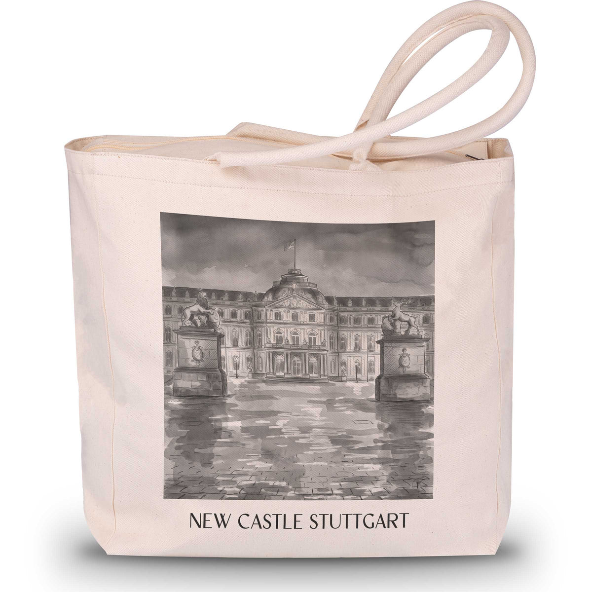 Neues Schloss Shopping Tasche - Stuttgart - Deutschland Tote Bag - Einkaufstasche im Aquarell Schwarz-Weiß Stil - favplace