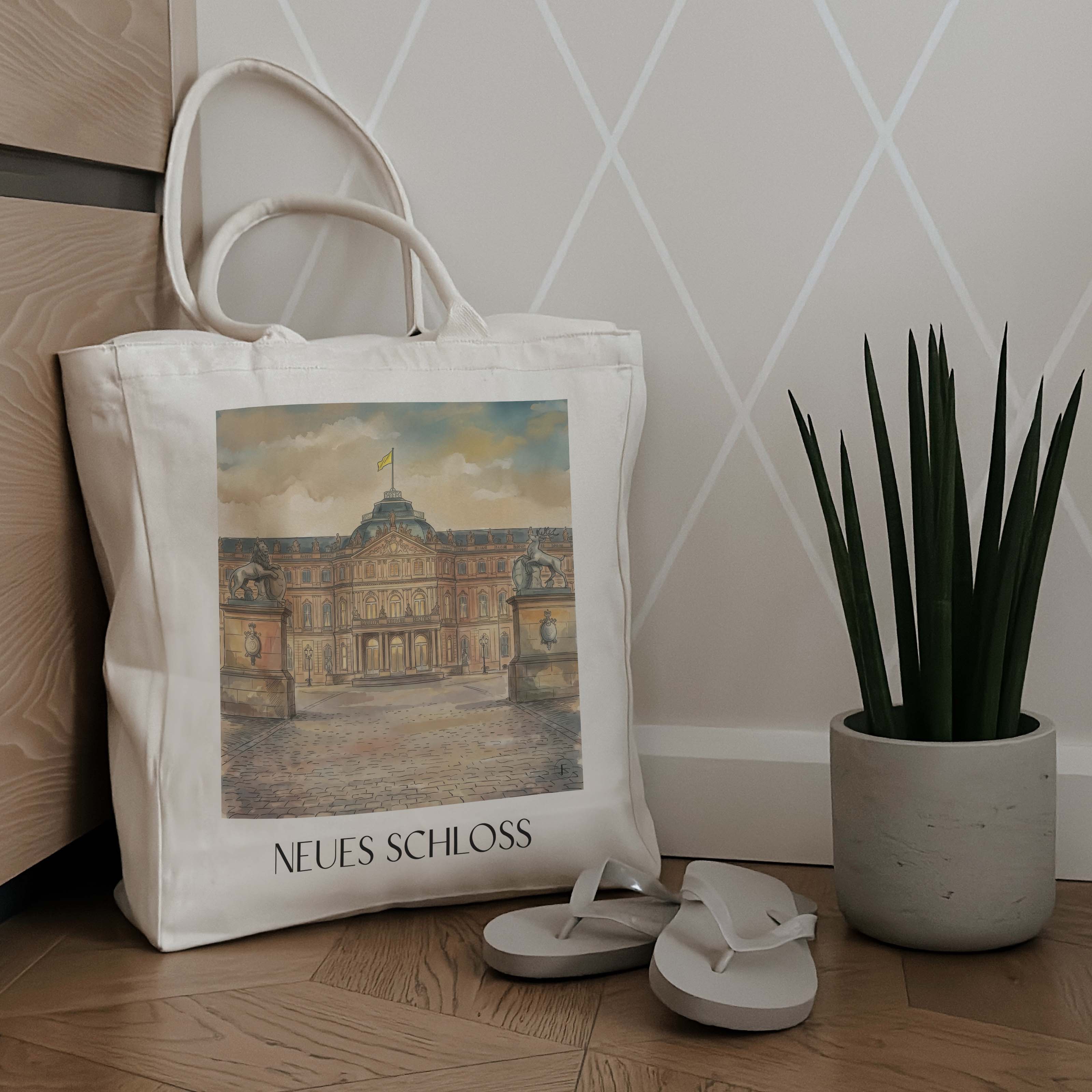 neues-schloss-stuttgart-deutschland-einkaufstasche-aquarell