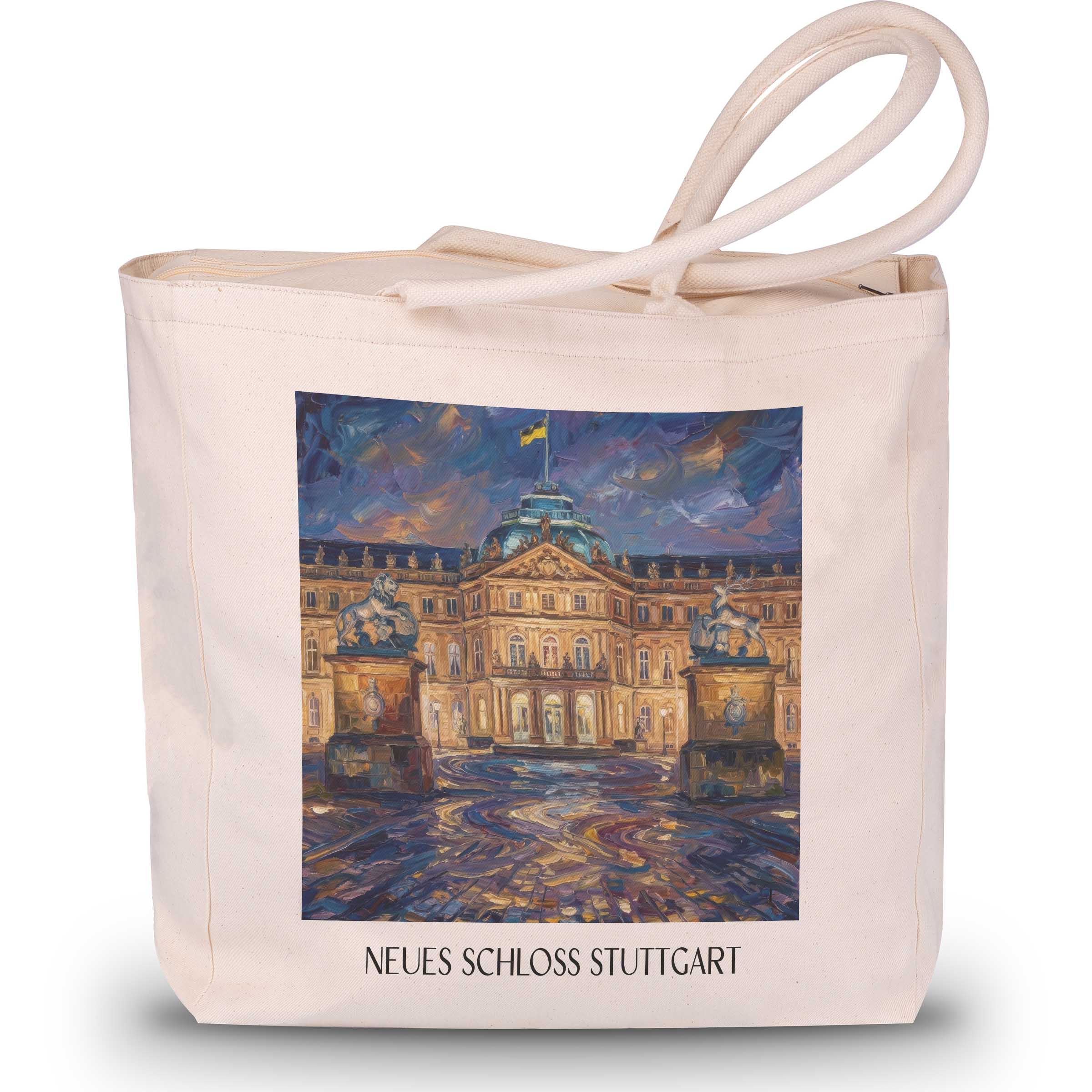 neues-schloss-stuttgart-deutschland-einkaufstasche-oil-painting-oelgemaelde