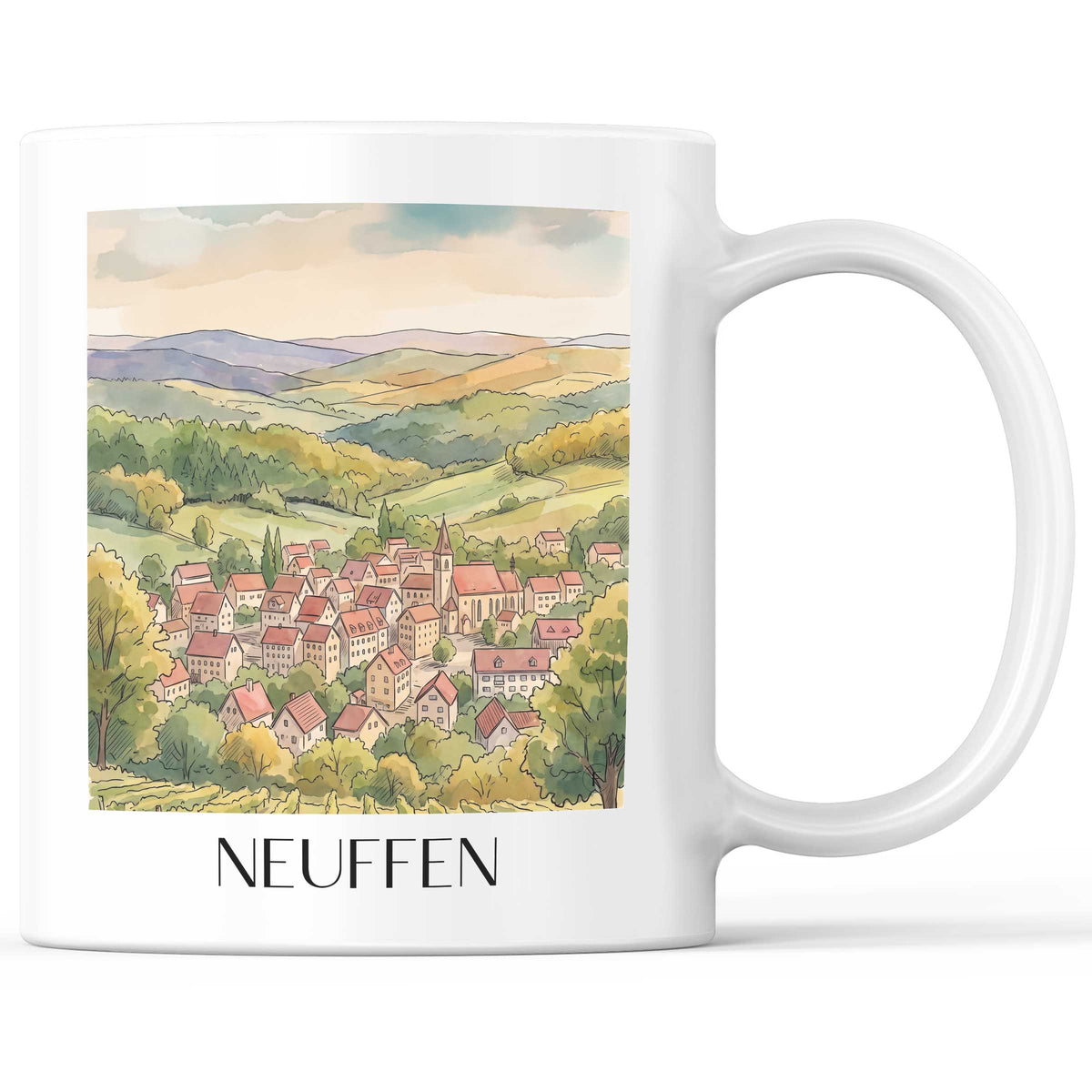 neuffen-schwäbische-alb-deutschland-kaffeebecher-aquarell