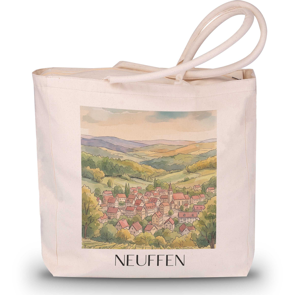 Neuffen Shopping Tasche - Schwäbische Alb - Deutschland Tote Bag - Einkaufstasche im Aquarell Stil - favplace