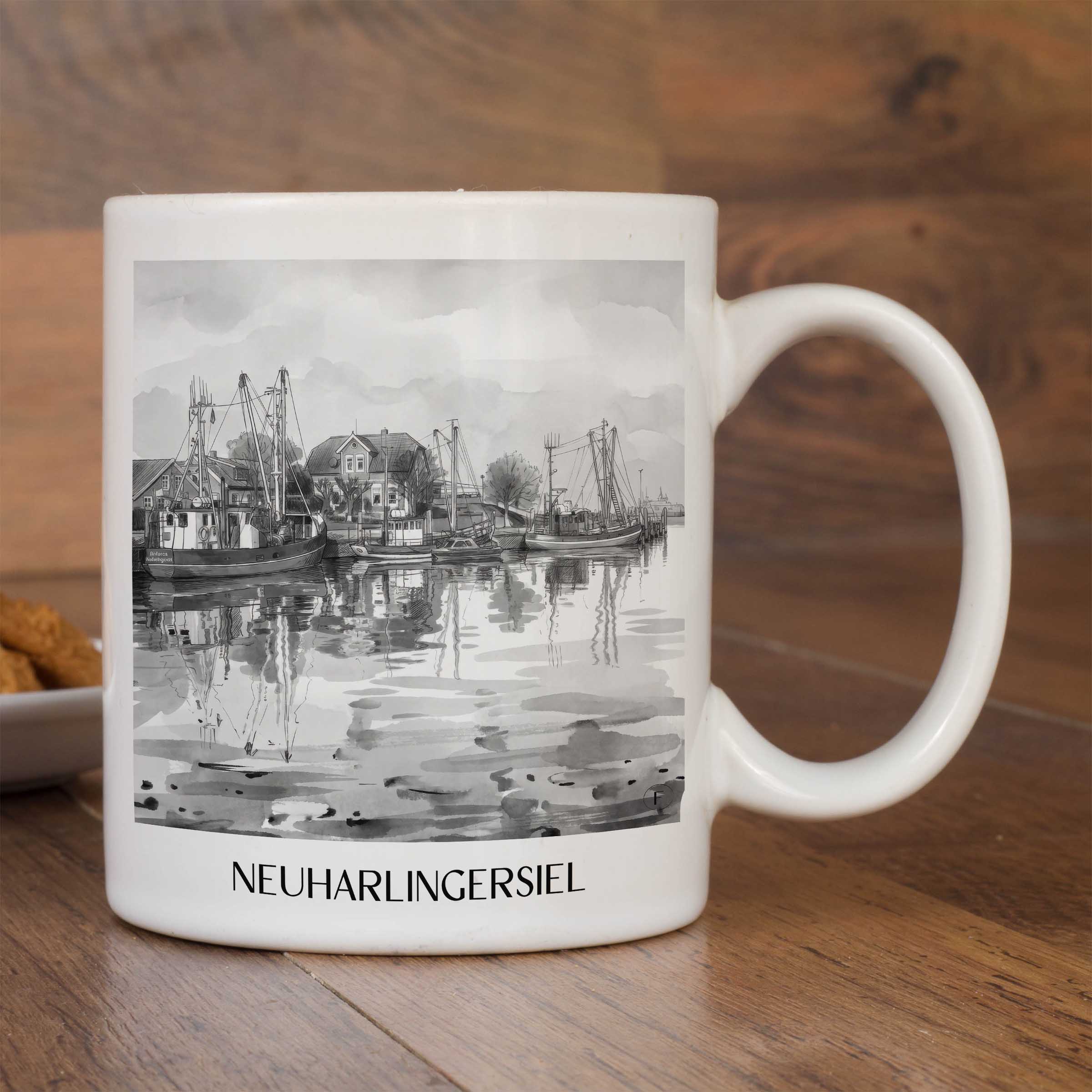 neuharlingersiel-ostfriesland-deutschland-kaffeebecher-aquarell-schwarz-weiss
