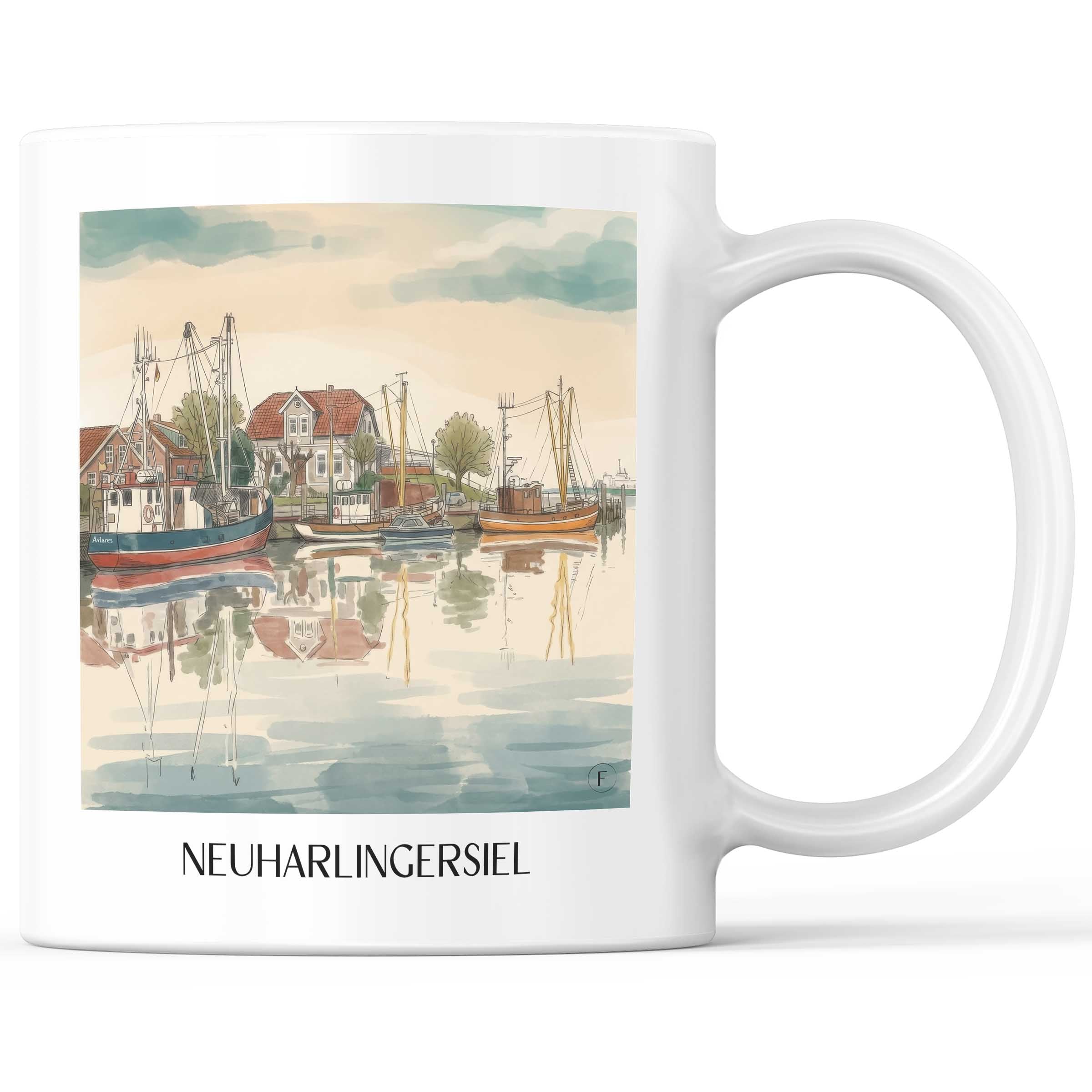 Neuharlingersiel Kaffeebecher - Ostfriesland - Deutschland Becher - Kaffeetasse im Aquarell Stil - favplace