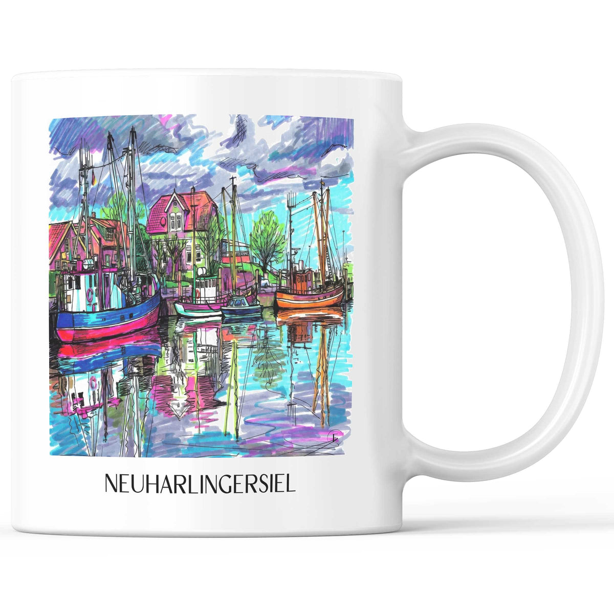 Neuharlingersiel Kaffeebecher - Ostfriesland - Deutschland Becher - Kaffeetasse im Tag Graffiti Stil - favplace