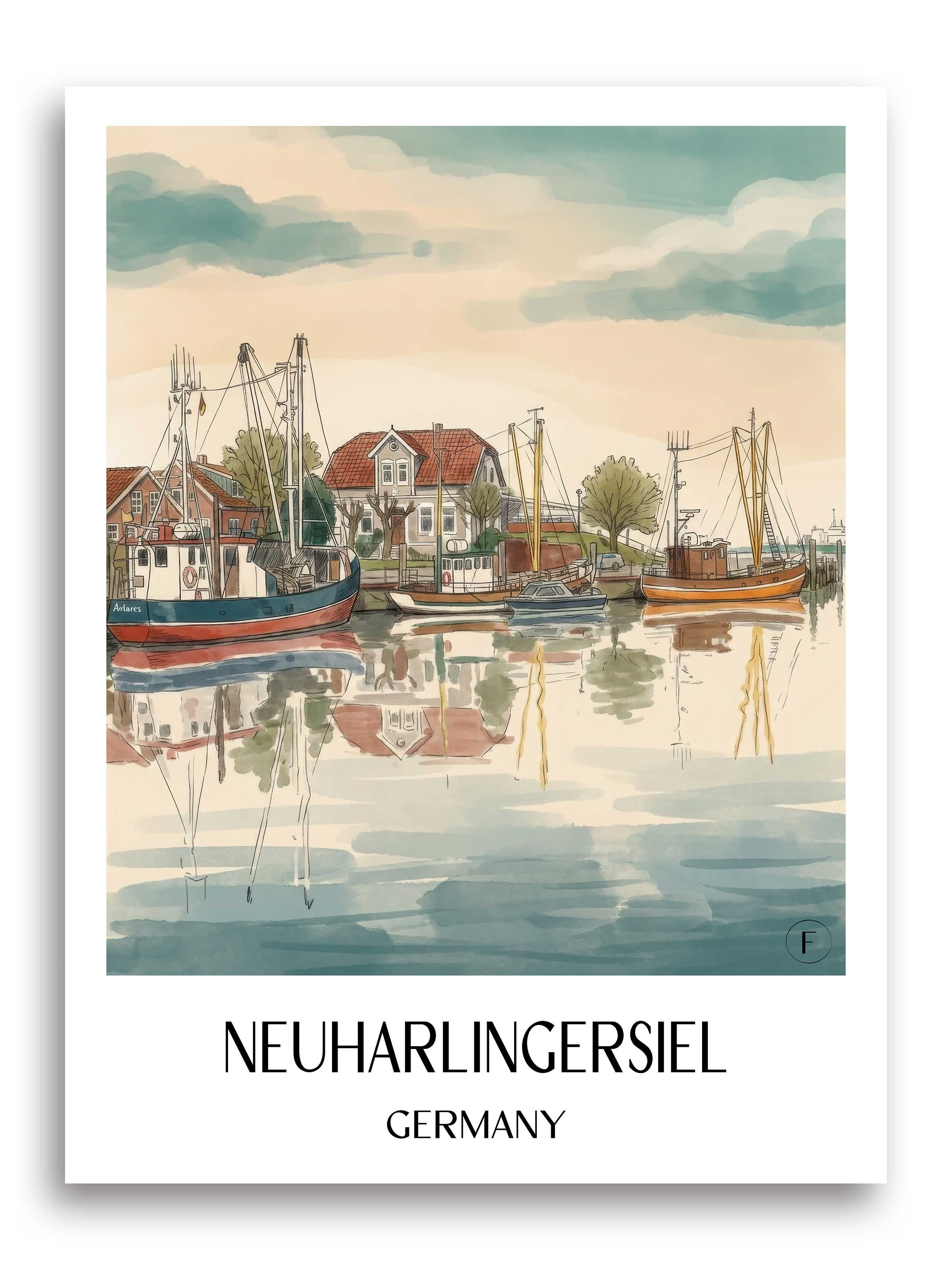 Neuharlingersiel Poster - Ostfriesland - Deutschland Kunstdruck - Aquarell von A4 bis A1 - favplace