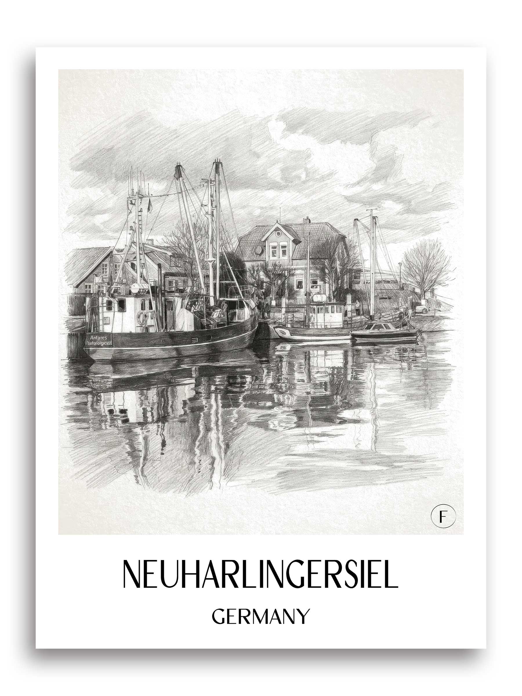 Neuharlingersiel Poster - Ostfriesland - Deutschland Kunstdruck - Zeichnung von A4 bis A1