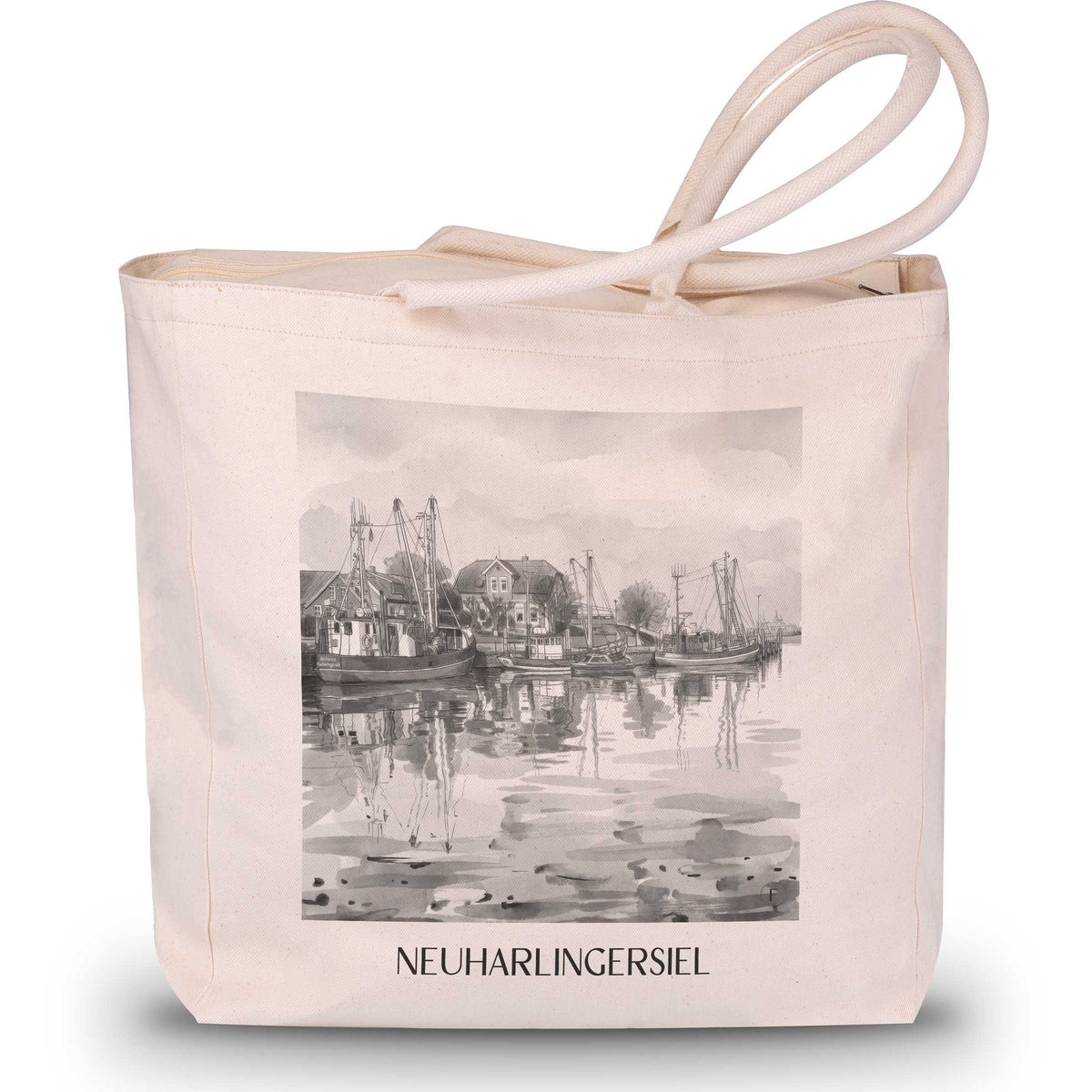 Neuharlingersiel Shopping Tasche - Ostfriesland - Deutschland Tote Bag - Einkaufstasche im Aquarell Schwarz-Weiß Stil - favplace