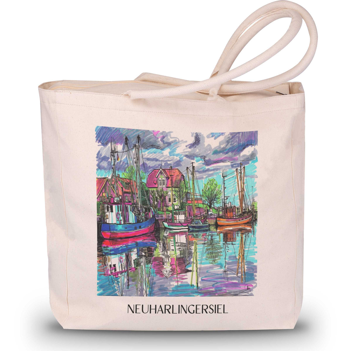 Neuharlingersiel Shopping Tasche - Ostfriesland - Deutschland Tote Bag - Einkaufstasche im Tag Graffiti Stil - favplace