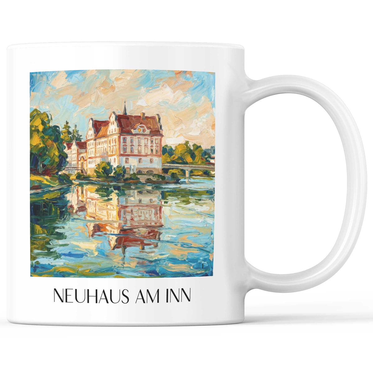 Neuhaus am Inn Kaffeebecher - Bayern - Deutschland Becher - Kaffeetasse im Ölgemälde Stil - favplace