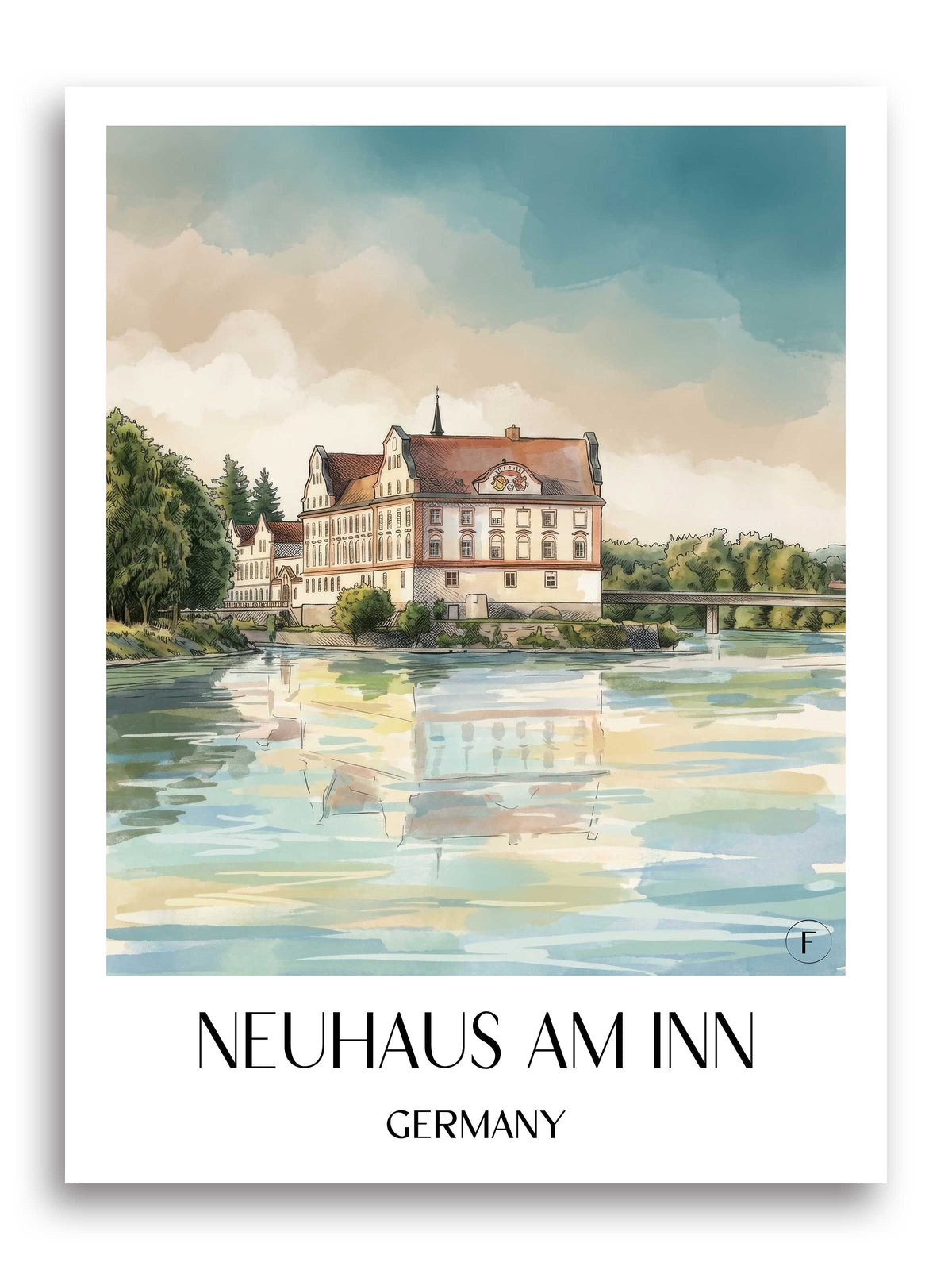 Neuhaus am Inn Poster - Bayern - Deutschland Kunstdruck - Aquarell von A4 bis A1 - favplace
