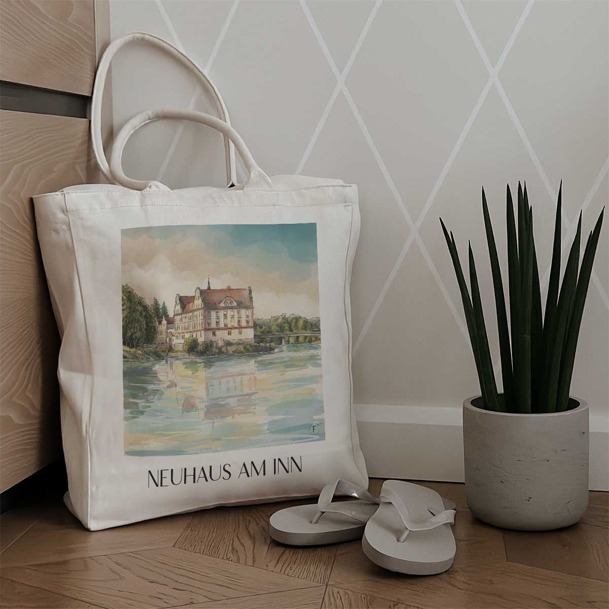 neuhaus-am-inn-bayern-deutschland-einkaufstasche-aquarell