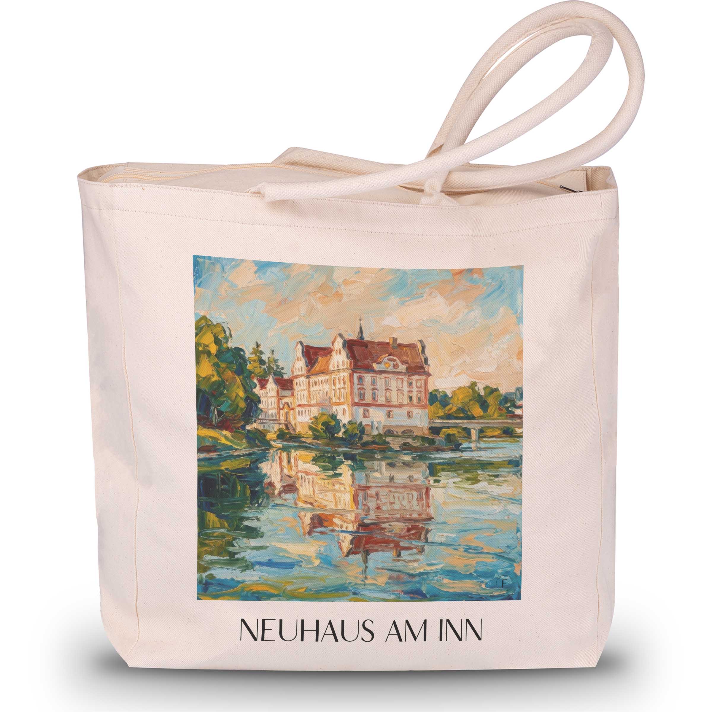 neuhaus-am-inn-bayern-deutschland-einkaufstasche-oil-painting-oelgemaelde