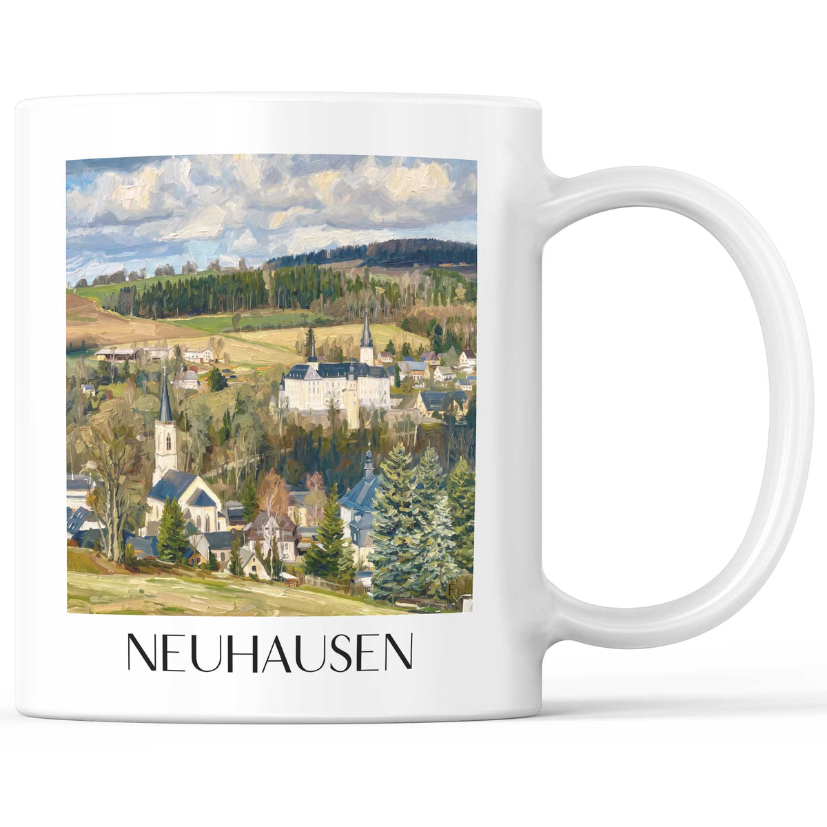 Neuhausen Kaffeebecher - Erzgebirge - Deutschland Becher - Kaffeetasse im Ölgemälde Stil