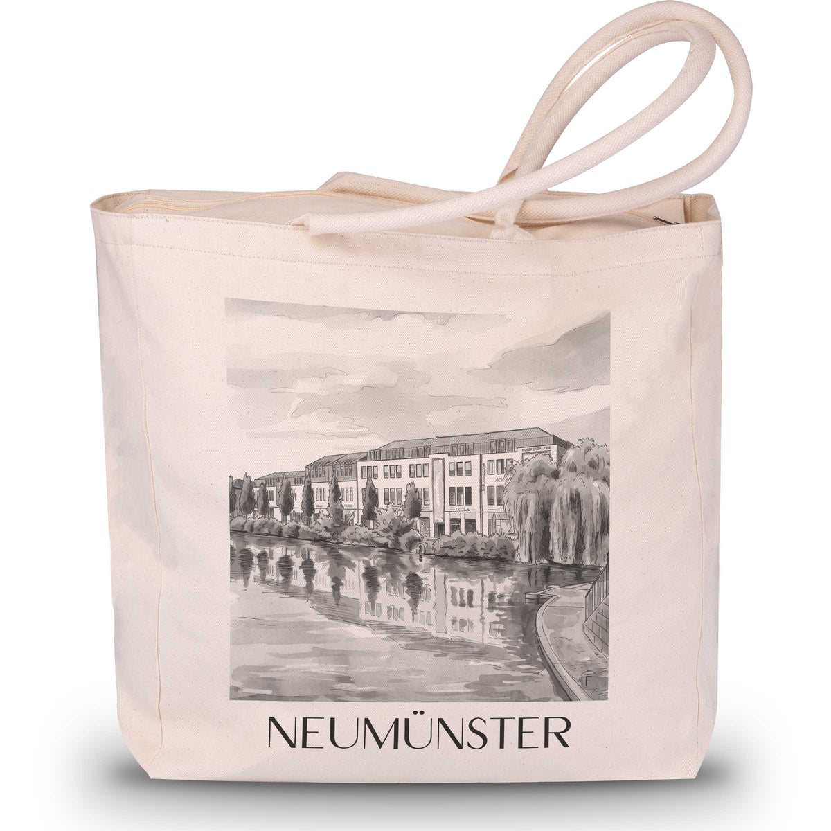 Neumünster Shopping Tasche - Schleswig-Holstein - Deutschland Tote Bag - Einkaufstasche im Aquarell Schwarz-Weiß Stil - favplace