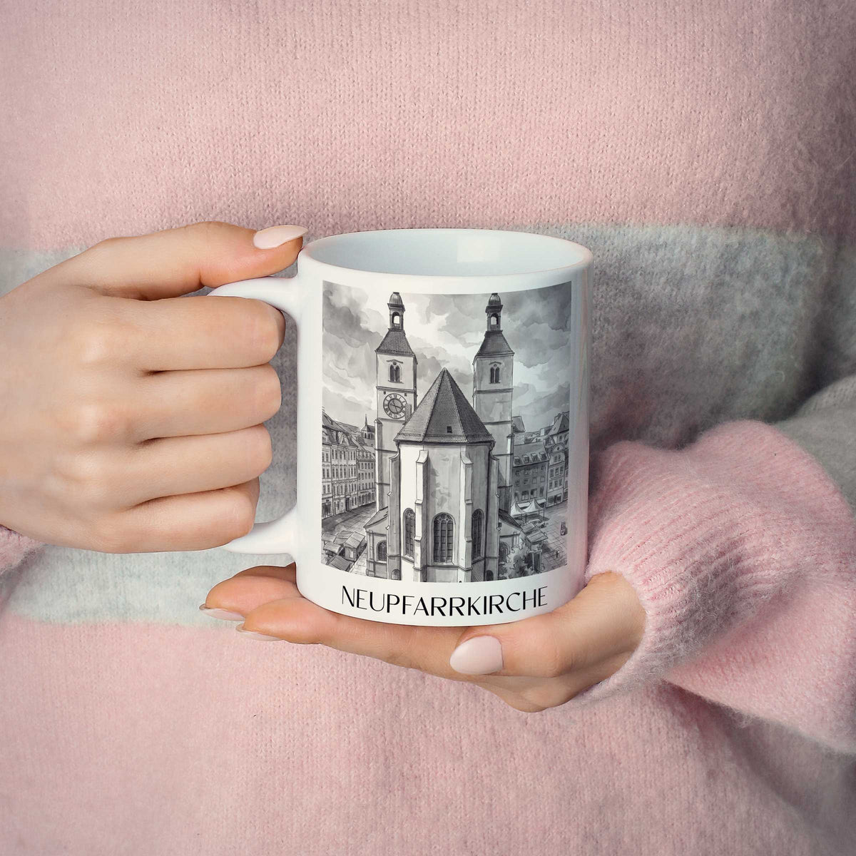 neupfarrkirche-regensburg-deutschland-kaffeebecher-aquarell-schwarz-weiss