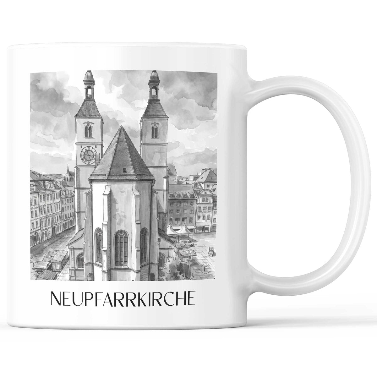 neupfarrkirche-regensburg-deutschland-kaffeebecher-aquarell-schwarz-weiss